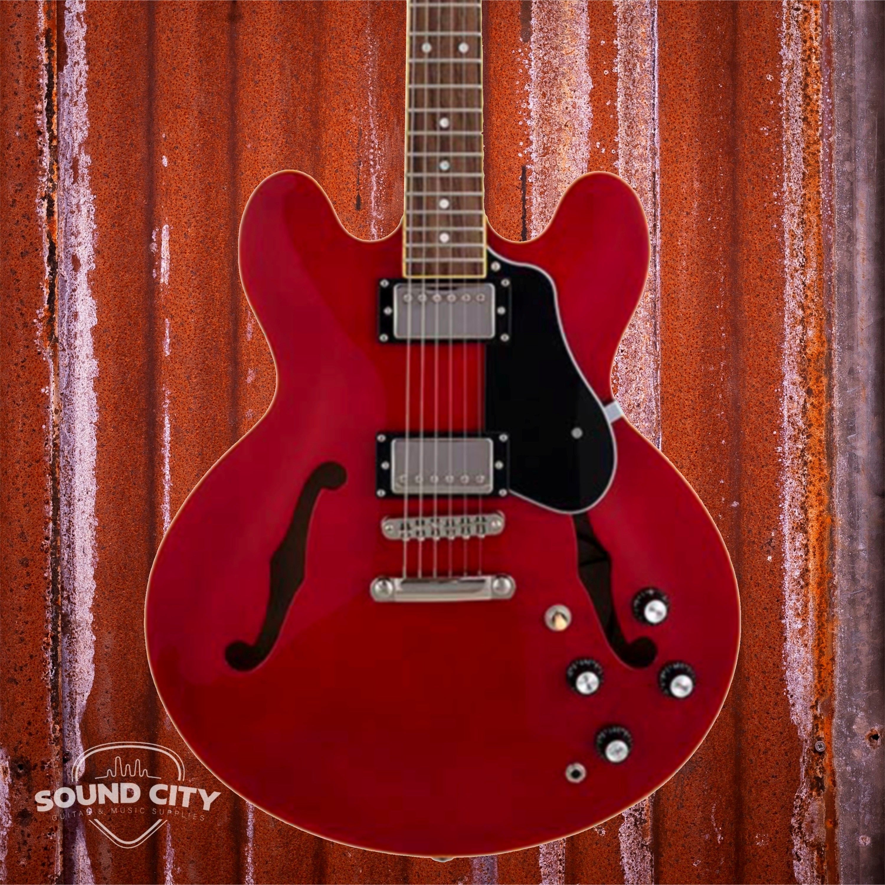 SX Archtop SEL6/TRD Tranparent Red Semi-Hollow Elektrische gitaar