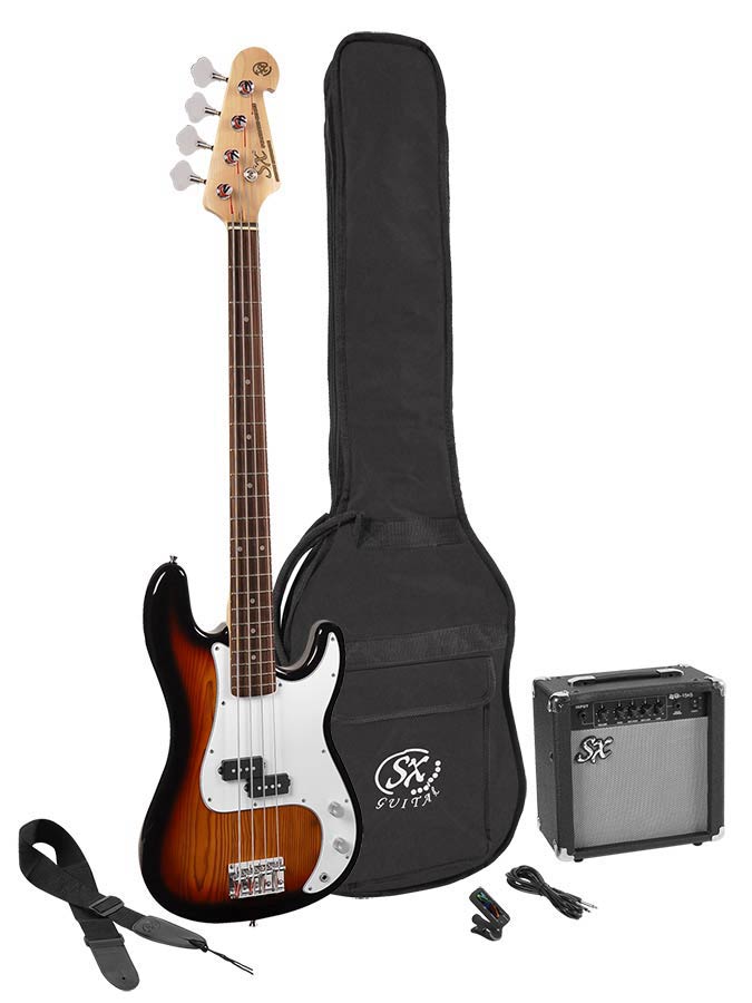 SX Basgitaar P-style Starter set gitaarpakket 3-Tone Sunburst