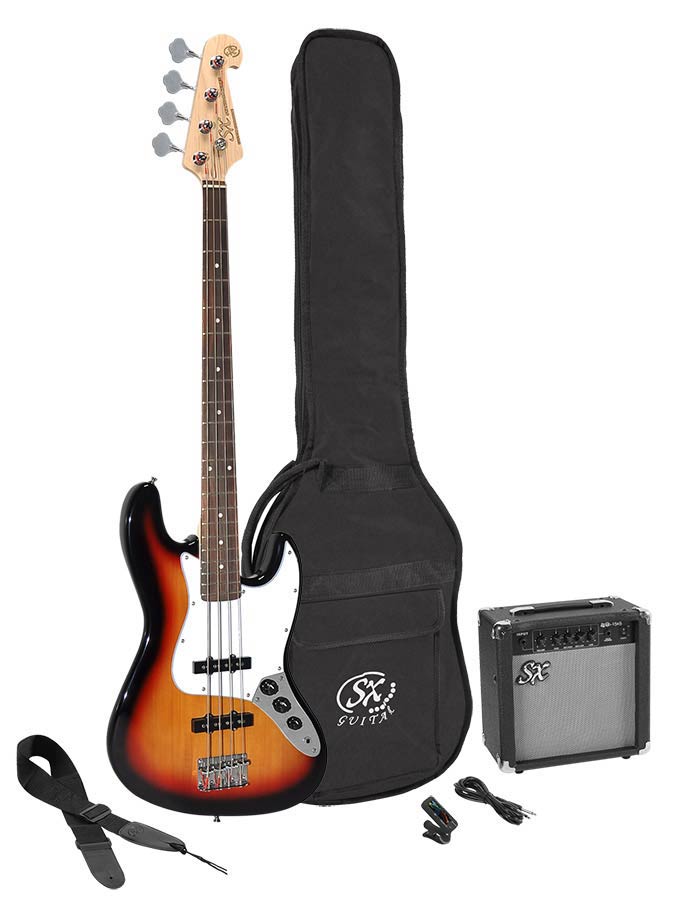 SX Basgitaar J-style Starter set gitaarpakket 3-Tone Sunburst
