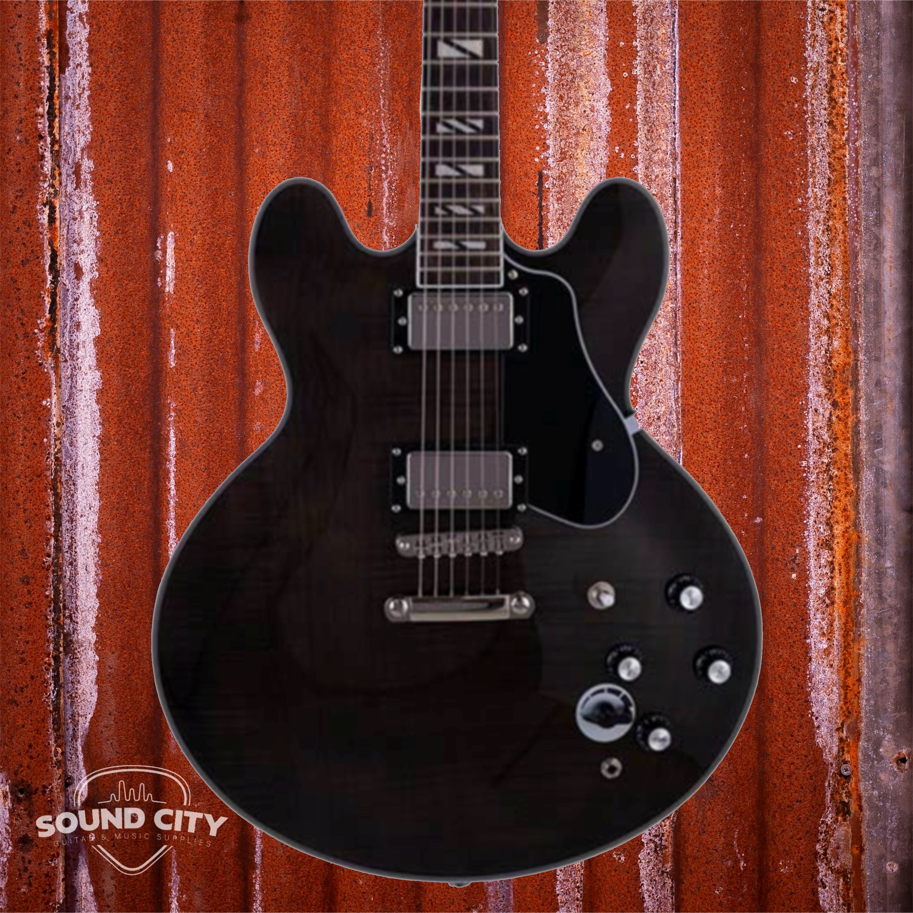 SX Archtop SEL6 CTBK Trans Black Semi-Hollow Elektrische gitaar