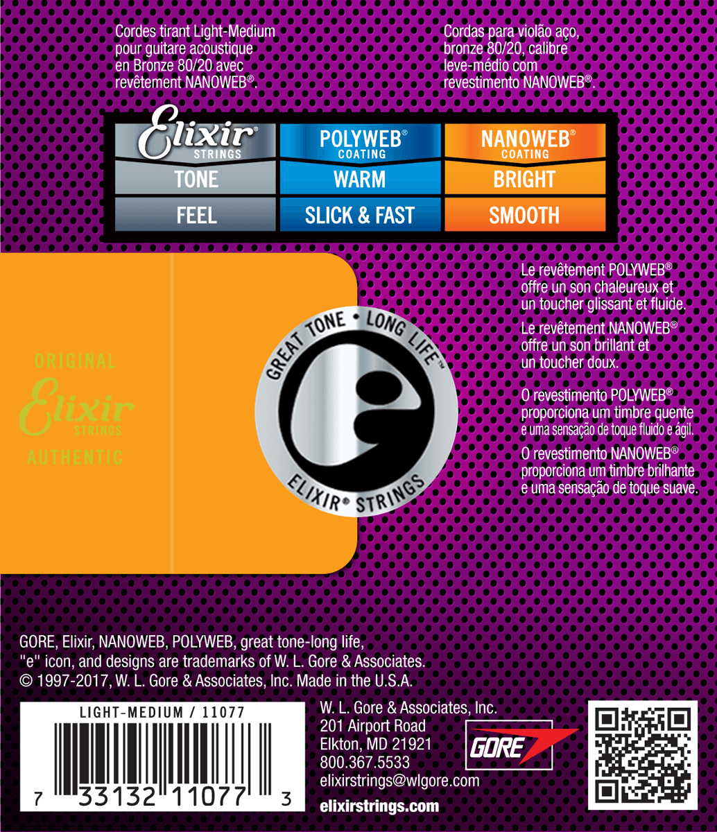 Elixir 11077 Acoustic 80/20 Medium Light 12-56 snaren