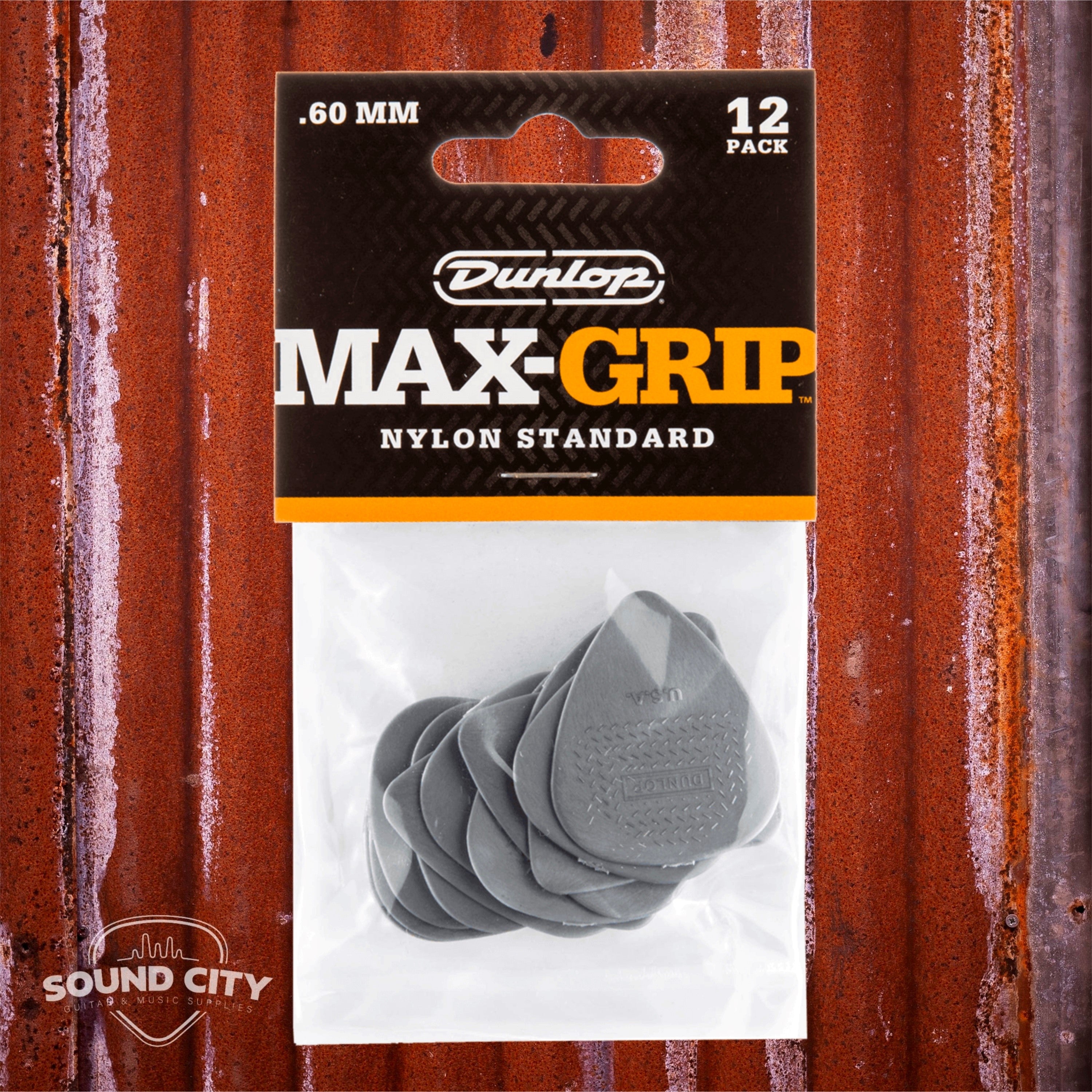 Dunlop Plectrum Max Grip Nylon 0.60mm Grijs 12PACK