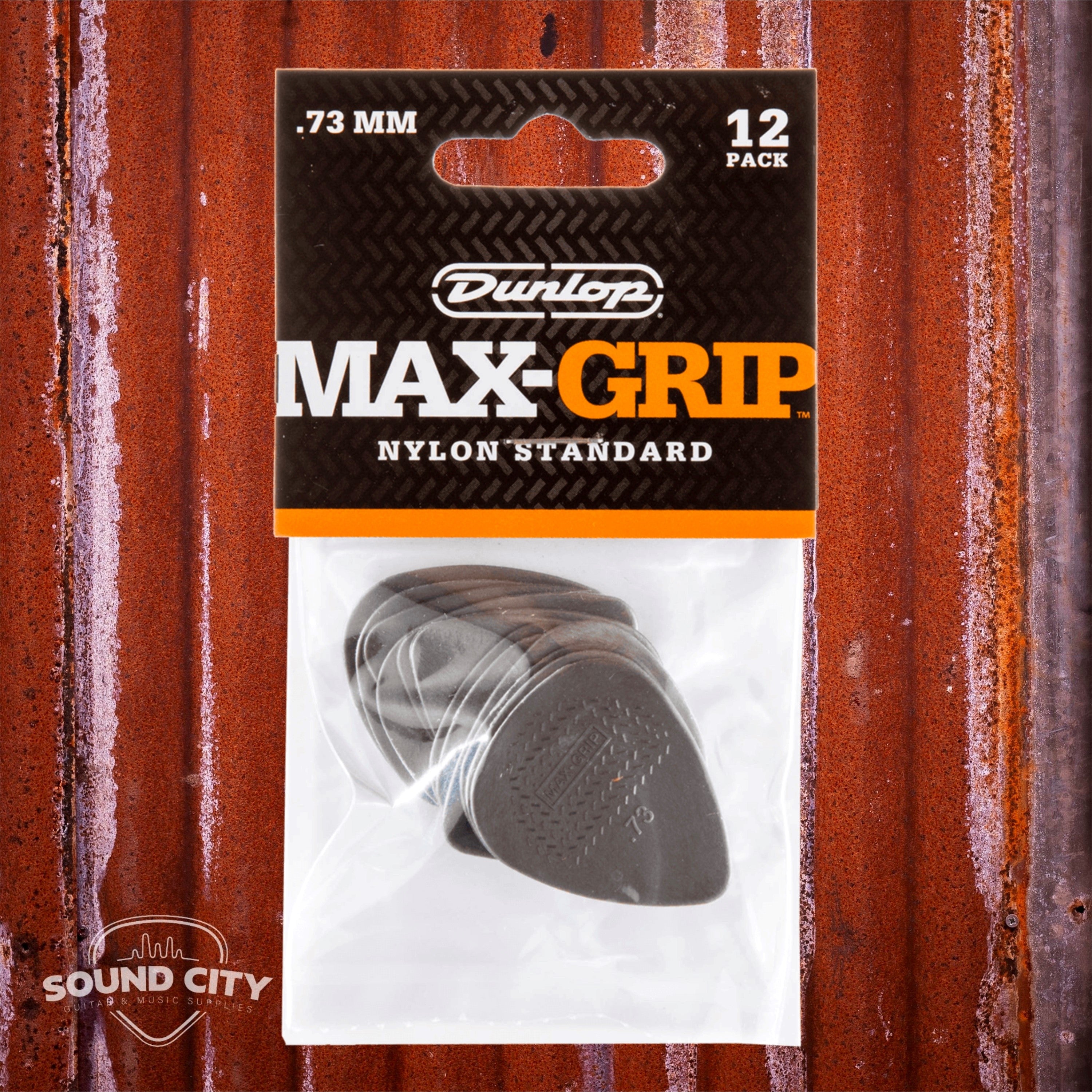 Dunlop Plectrum Max Grip Nylon 0.73mm Grijs 12PACK