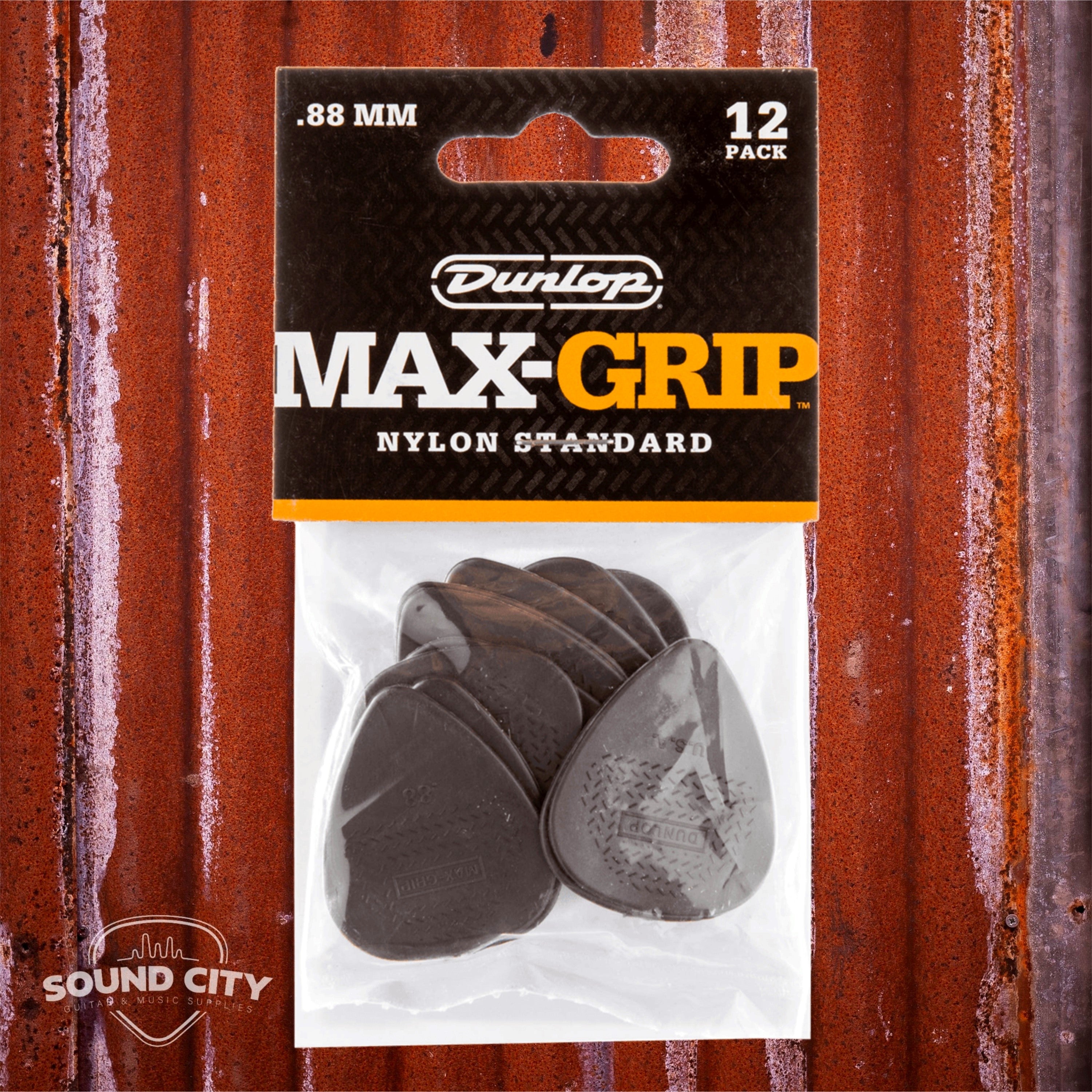 Dunlop Plectrum Max Grip Nylon 0.88mm Grijs 12PACK