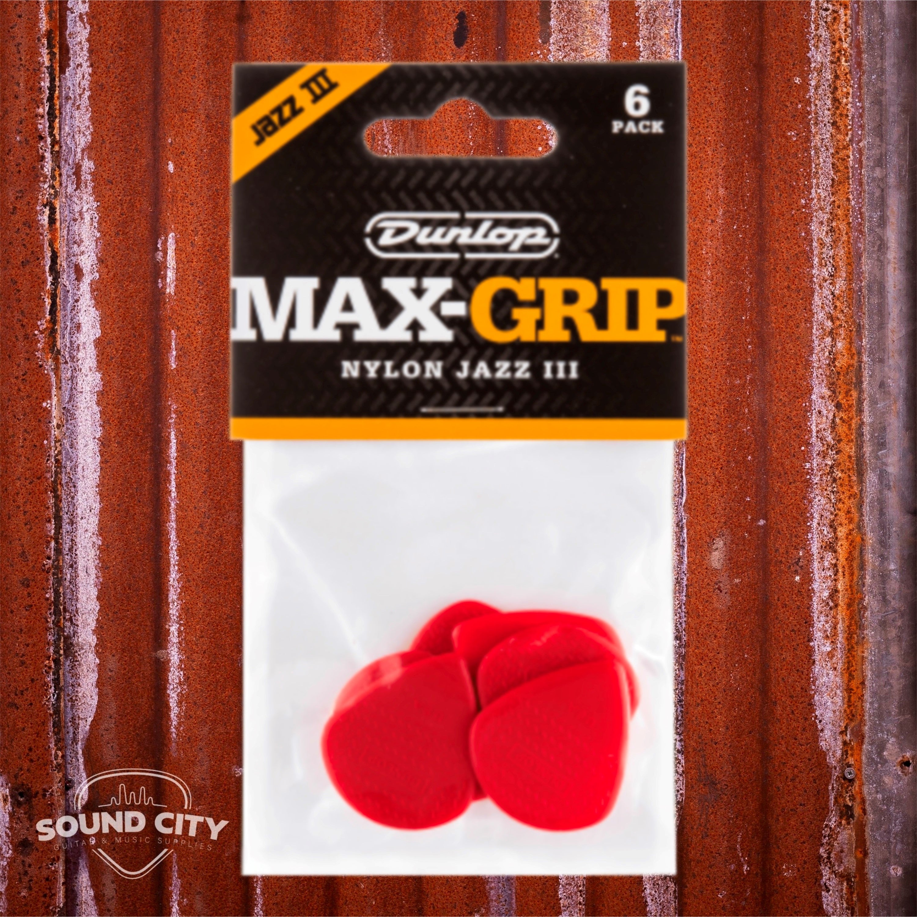 Dunlop Plectrum Jazz III Max Grip 1.38mm Rood 6PACK