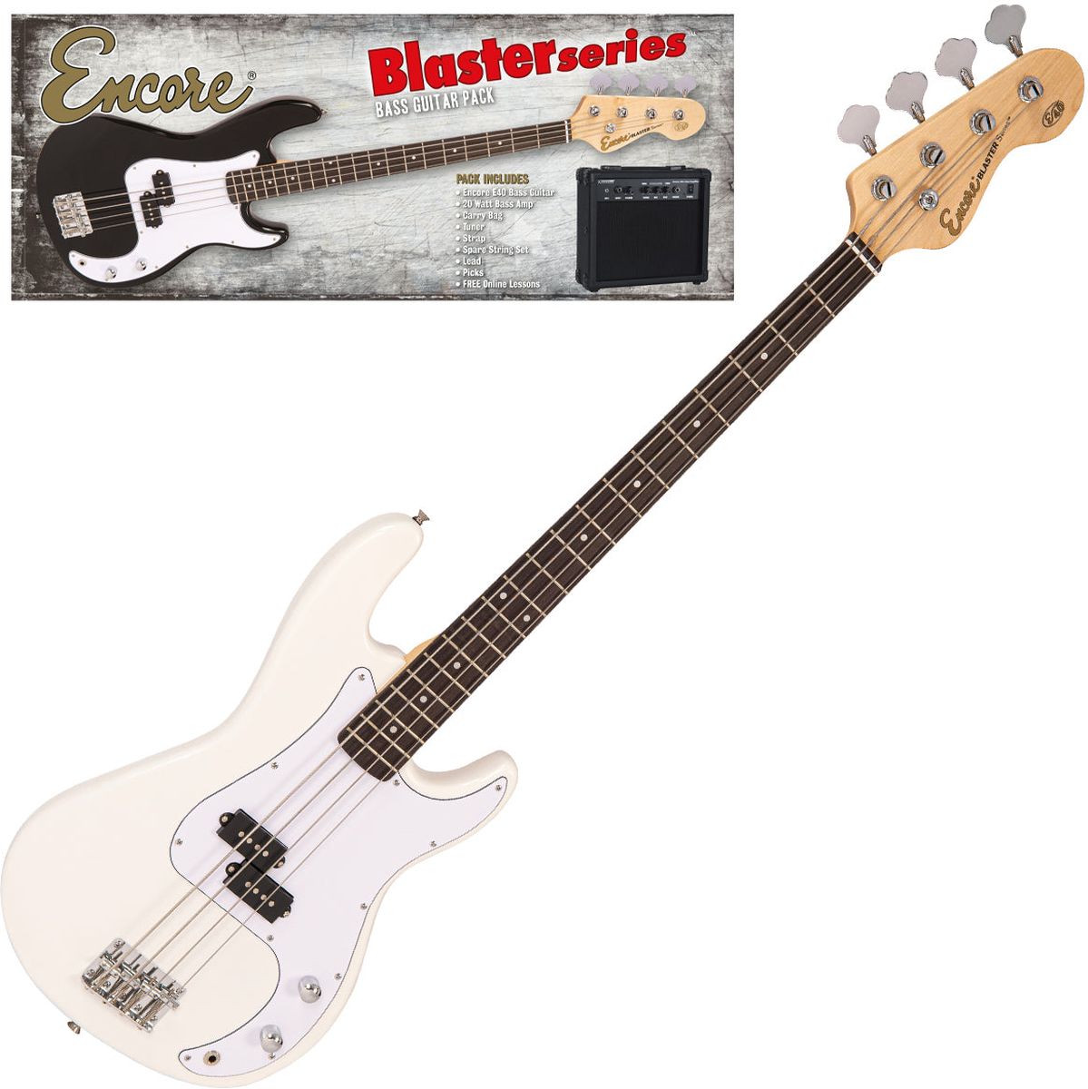 Encore E40 Blaster Basgitaar Pack - Vintage White