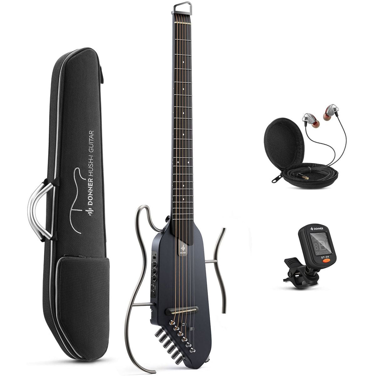 DONNER Hush-I Guitar - Black Elektrische gitaar