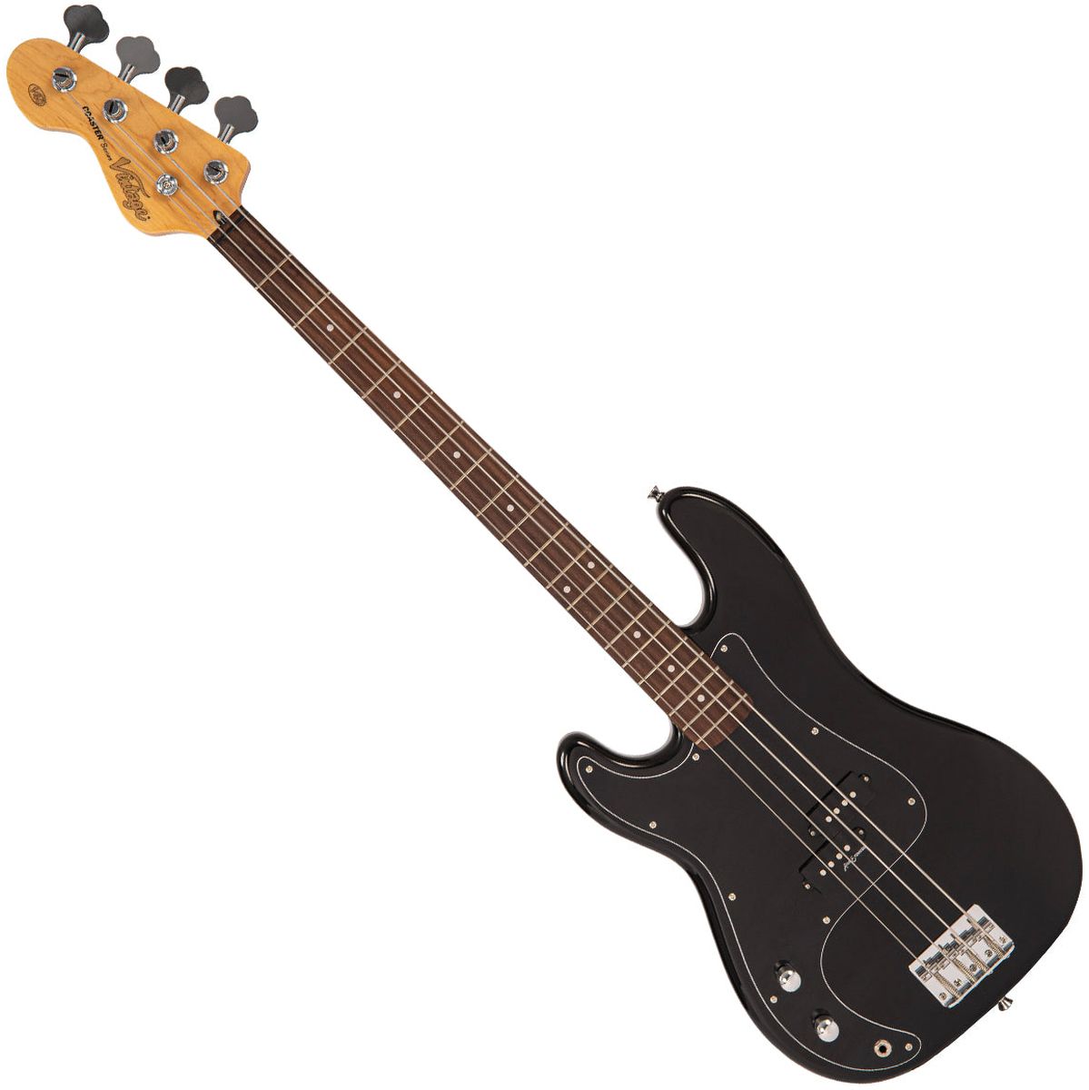 Vintage V40 Coaster Series Left Handed Bass Guitar - Gloss Black