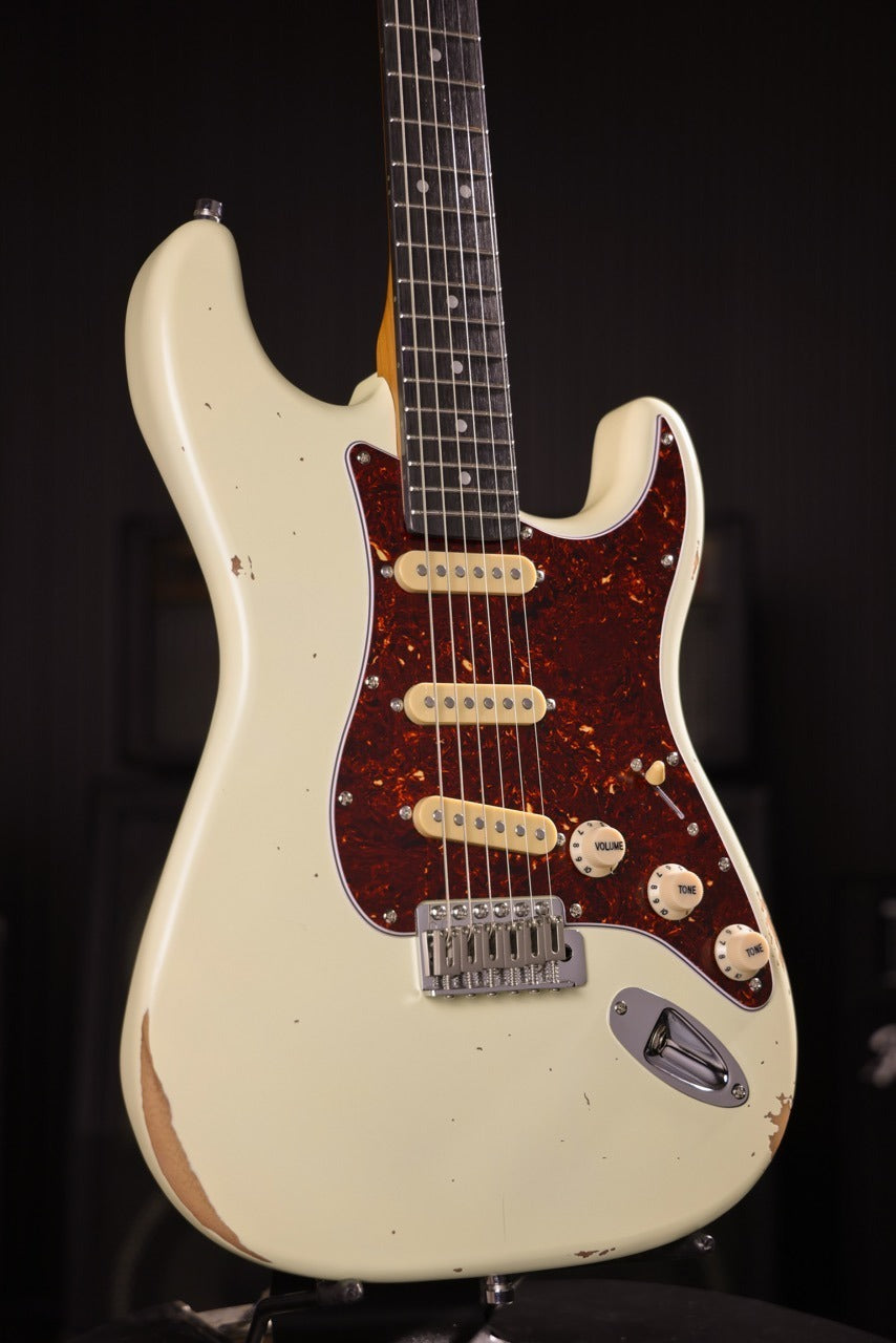 Patina PS-6 Olympic White Relic SSS S-Style Elektrische gitaar