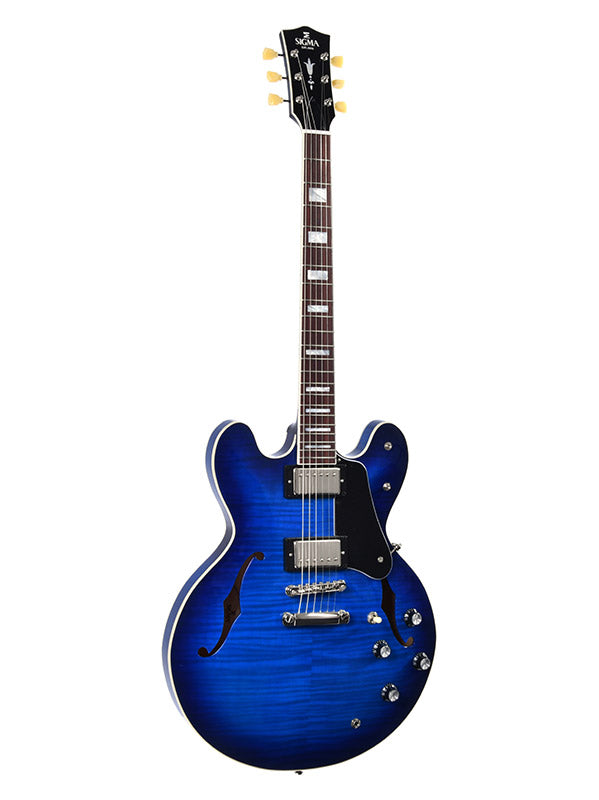 Sigma Guitars HBA-102H-TBB Semi-Hollow Humbucker Trans Blue Burst