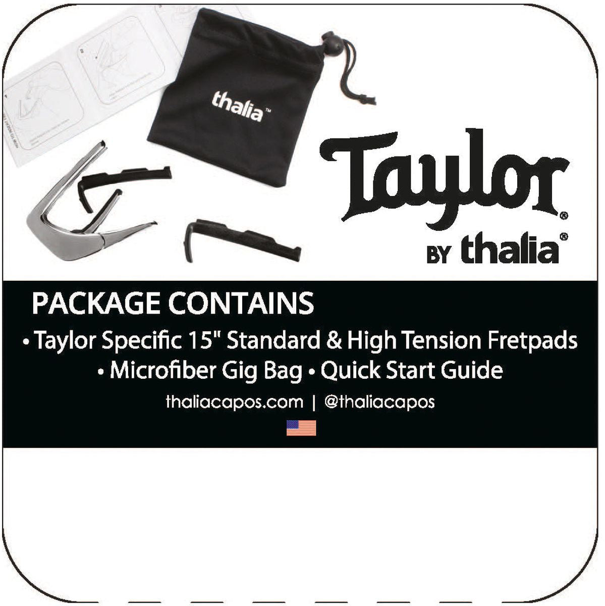 Thalia Capos Taylor BK/CHR Finish Capo 700 Series Reflections Fingerboard Marker