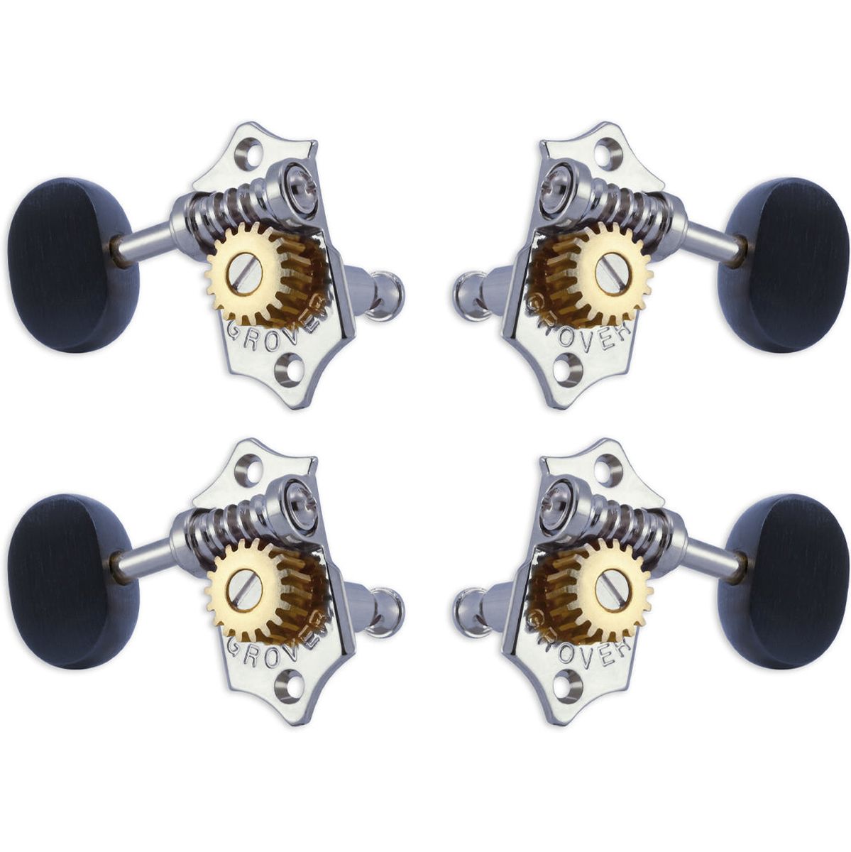 Grover Sta Tite U98 Series Geared Ukulele Pegs Ebony Buttons Chrome