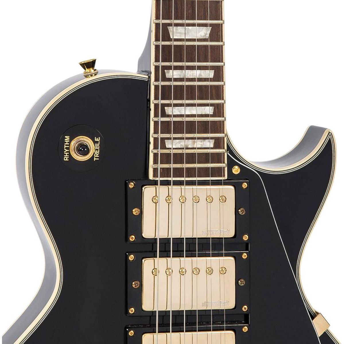 Vintage V100 3 Pick Up Guitar - Gold Harware - Boulevard Black