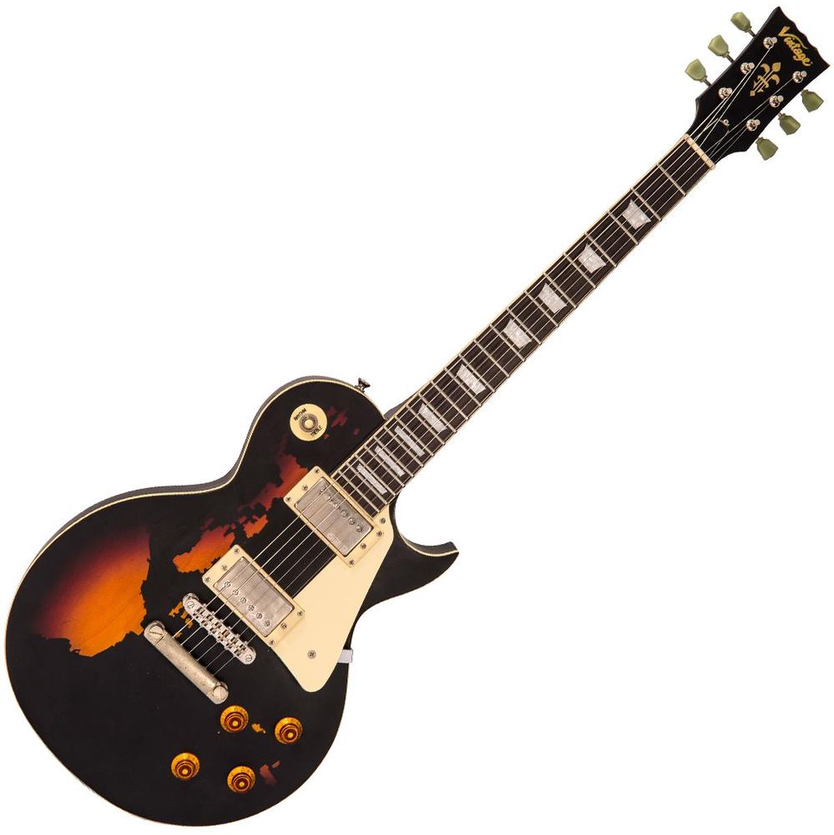 Vintage V100 Icon - Distressed Black Over Sunburst