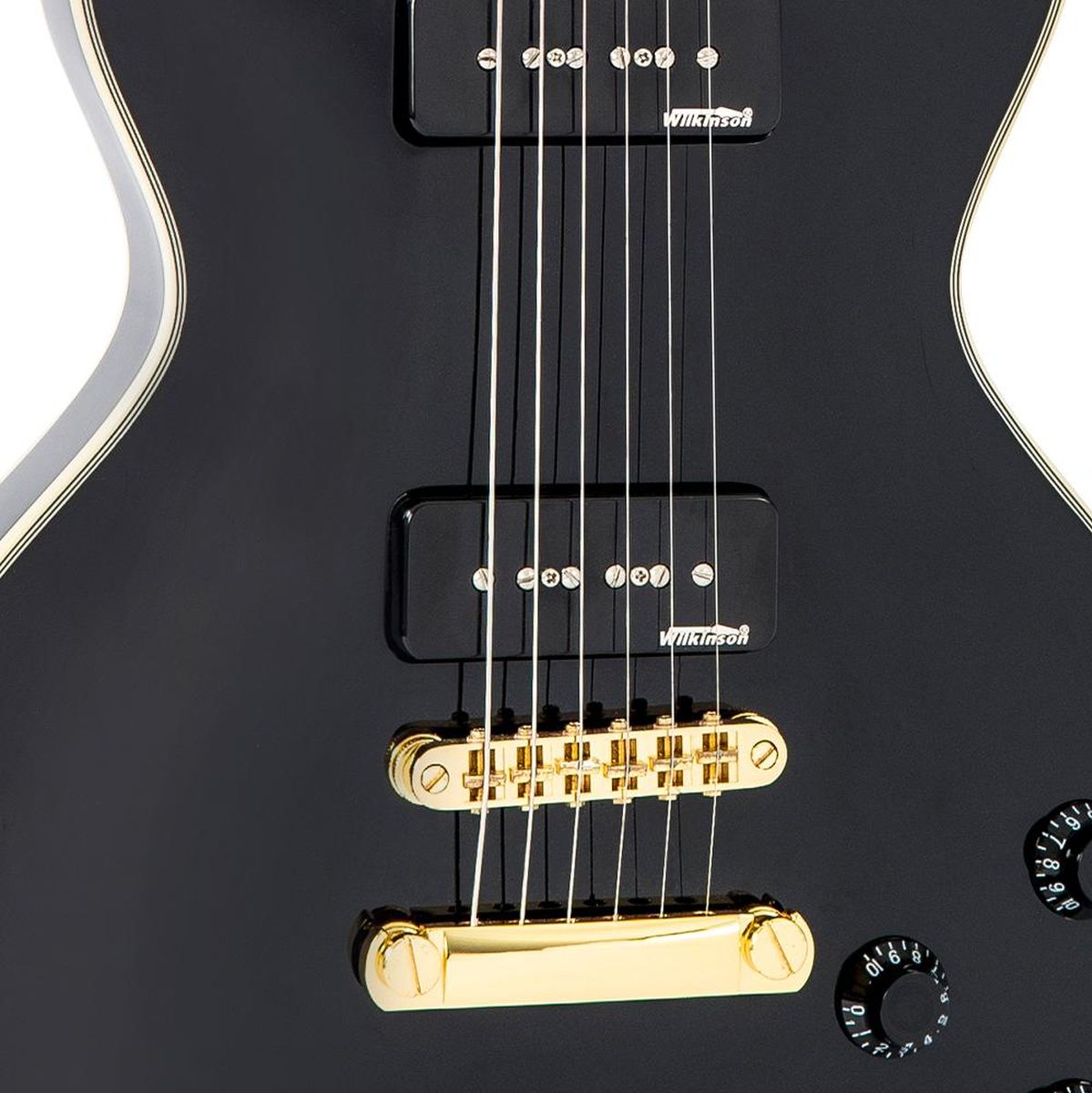 Vintage V100 Guitar 2W90 - Gold Hardware - Gloss Black