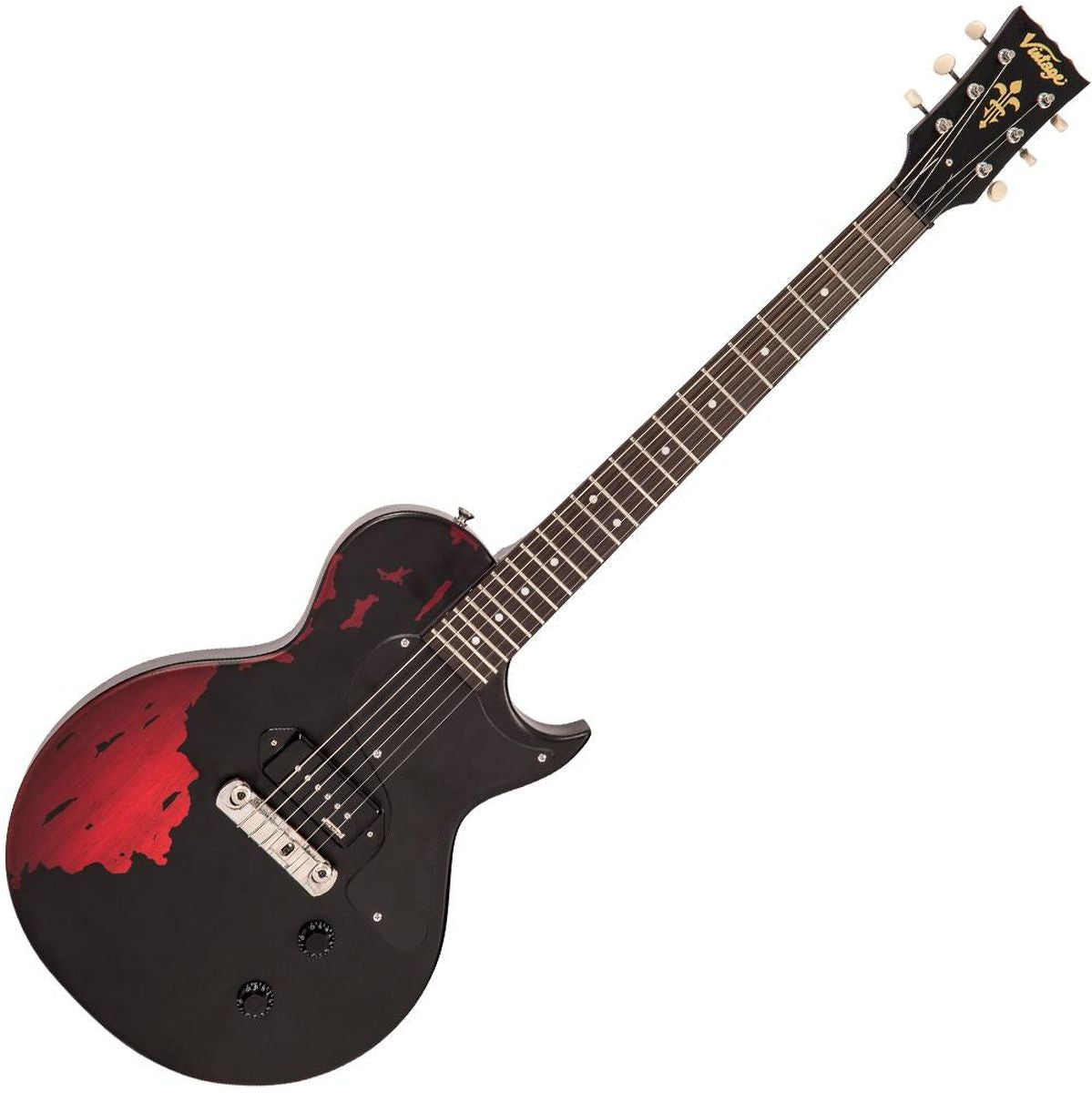 Vintage V120 Icon - Distressed - Black On Cherry Red