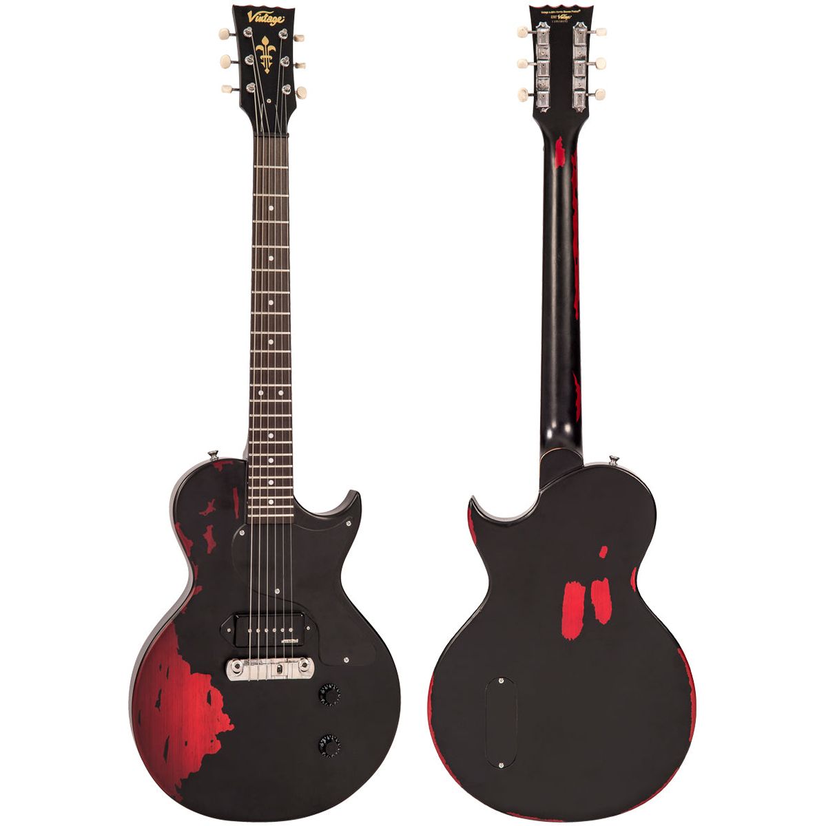 Vintage V120 Icon - Distressed - Black On Cherry Red