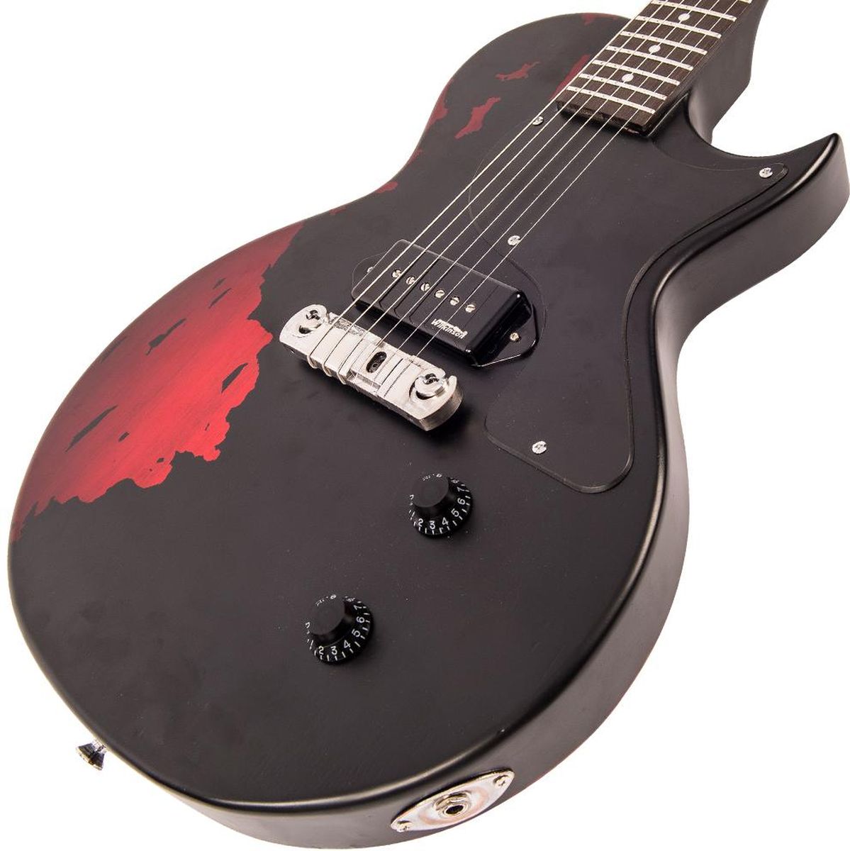 Vintage V120 Icon - Distressed - Black On Cherry Red