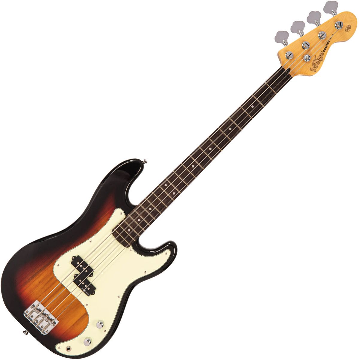 Vintage V40 Coaster Series Bass Guitar - 3 Tone Sunburst