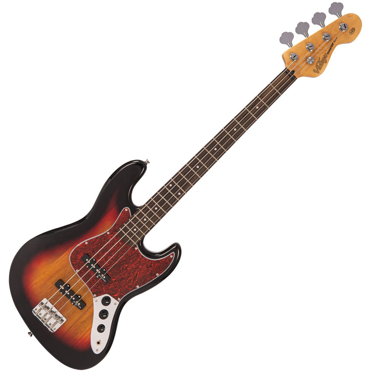 Vintage V49 Coaster Series Bass Guitar - 3 Tone Sunburst