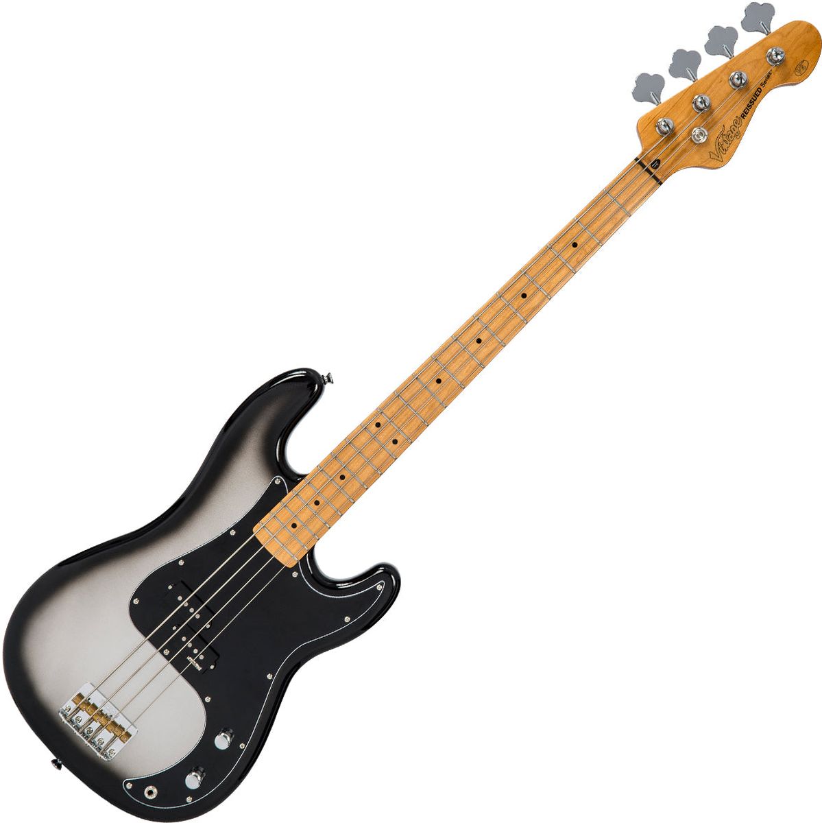 Vintage V4 Bass Guitar Maple - Silver Burst