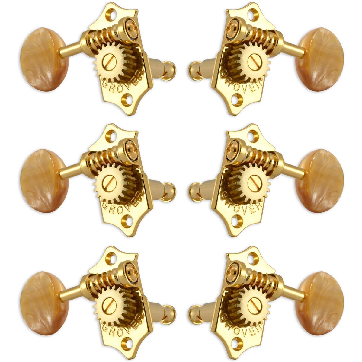 Grover Statite Vertical Set 6 Acrylic Amber Buttons Gold