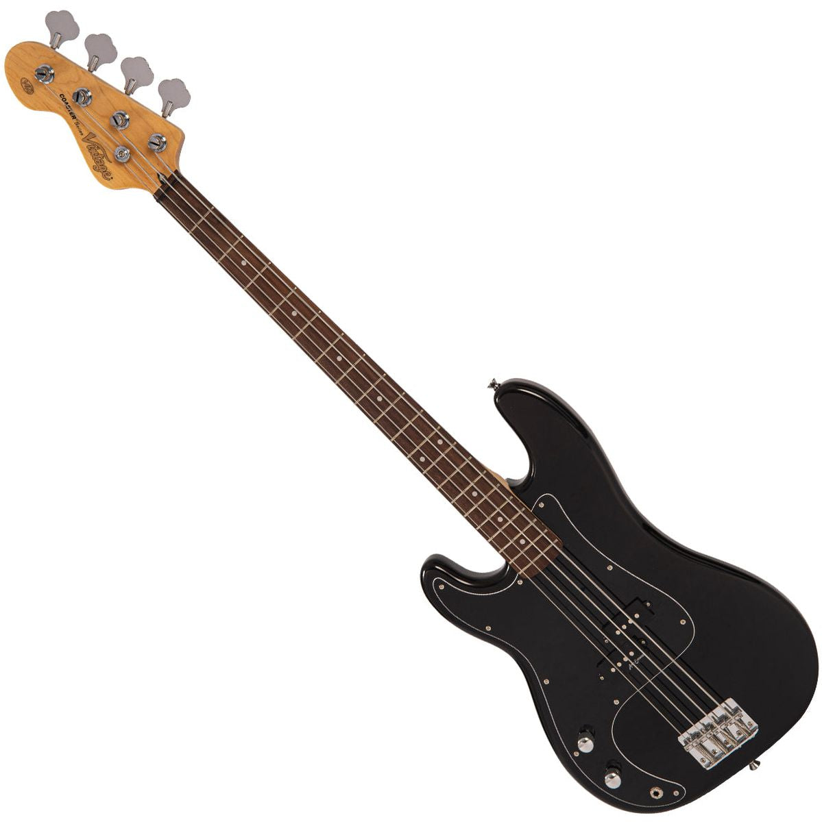 Vintage V40 Coaster Left Handed Bass Guitar Pack - Gloss Black