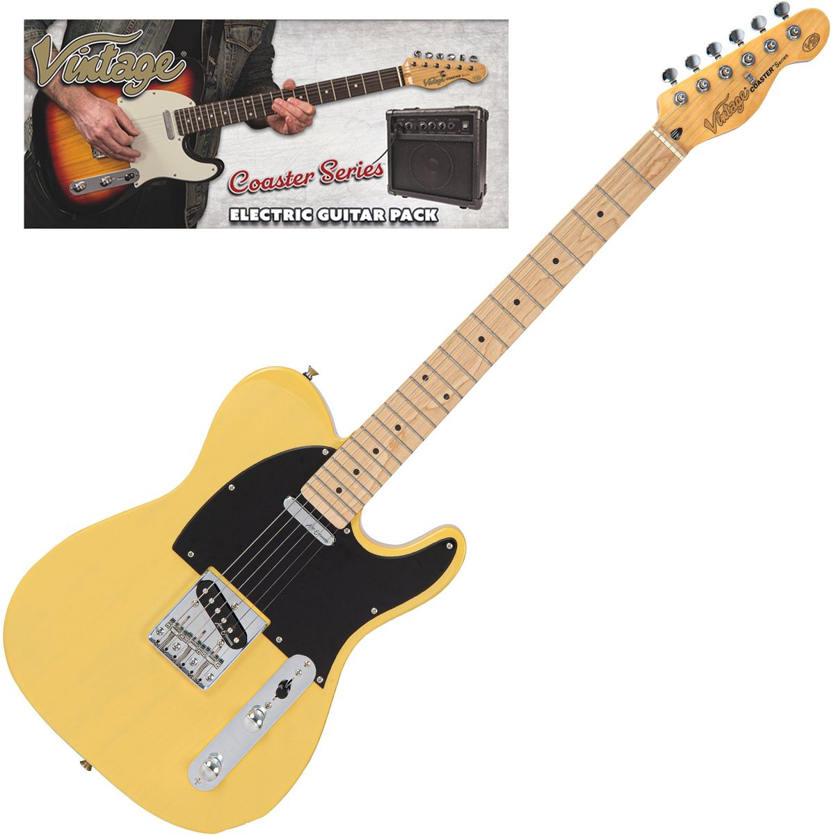 Vintage V20 Maple Coaster Electric Guitar Pack - Butterscotch