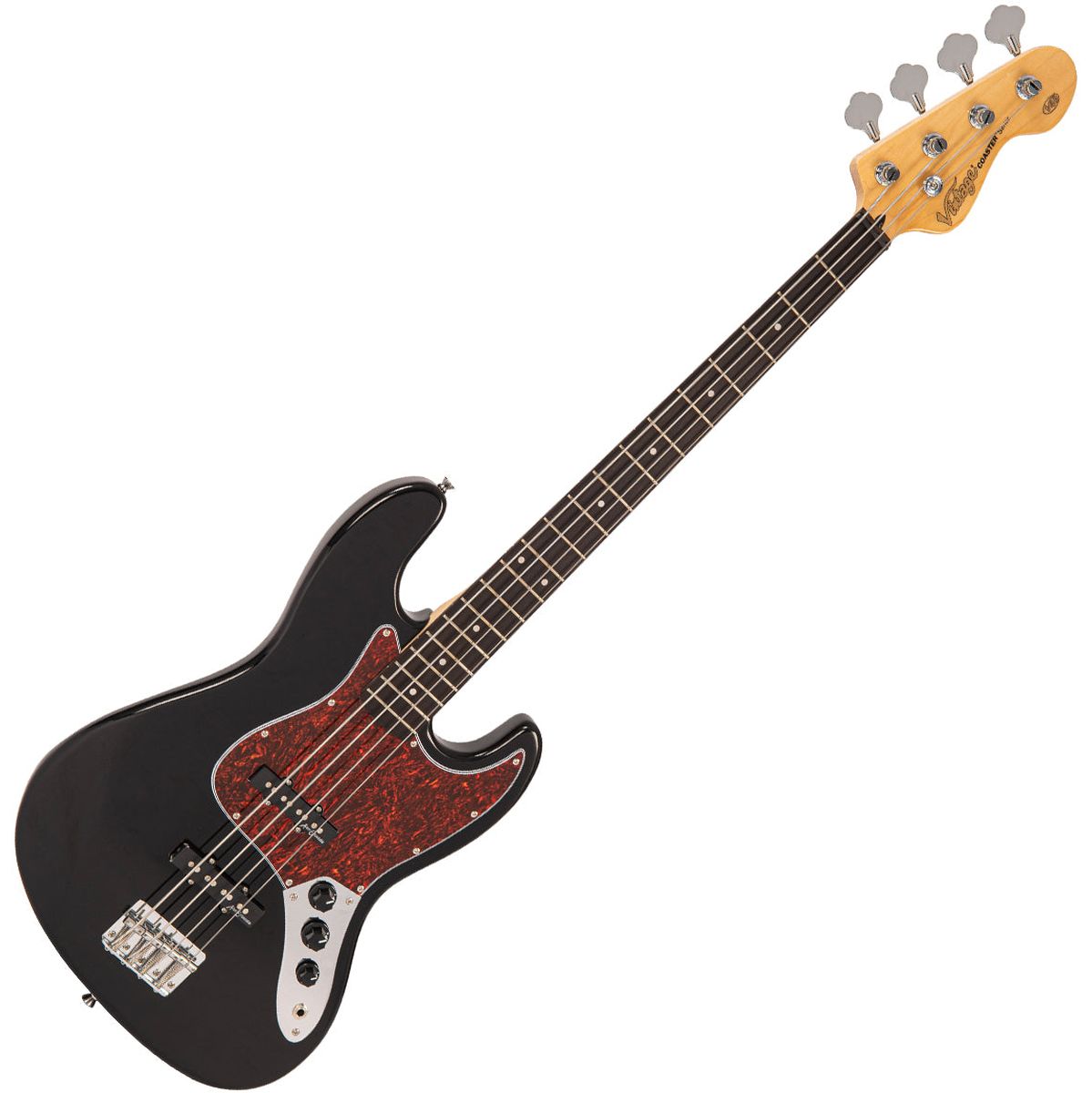 Vintage V49 Coaster Bass Guitar Pack - Gloss Black