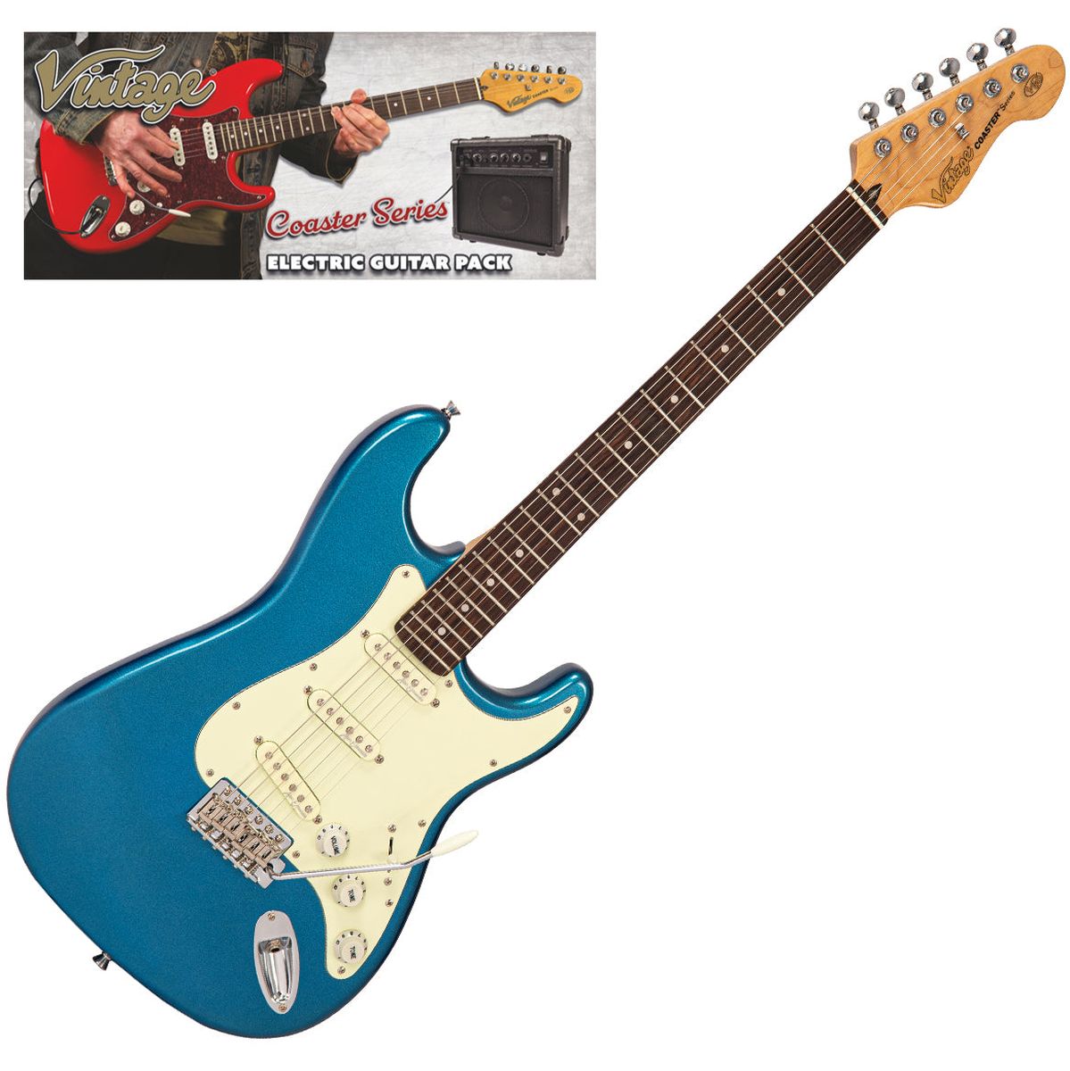 Vintage V60 Coaster Electric Guitar Pack - Candy Apple Blue