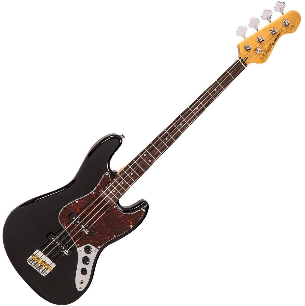 Vintage VJ74 Jazz Bass Gloss Black Basgitaar