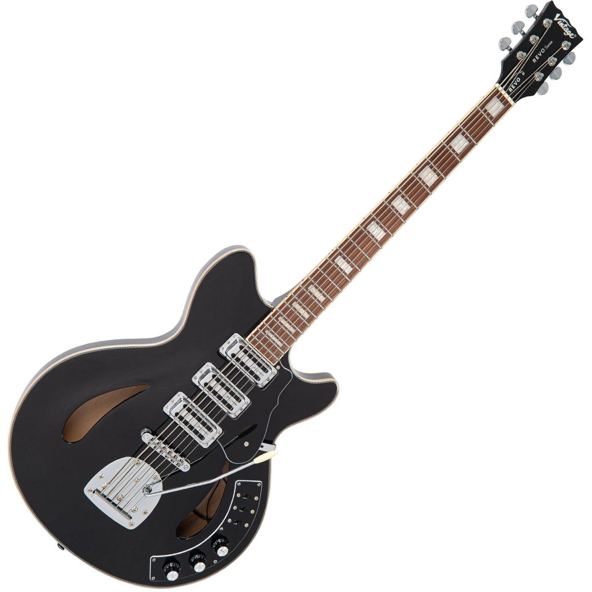 Vintage Revo Series Custom Supreme Baritone Guitar - Boulevard Black