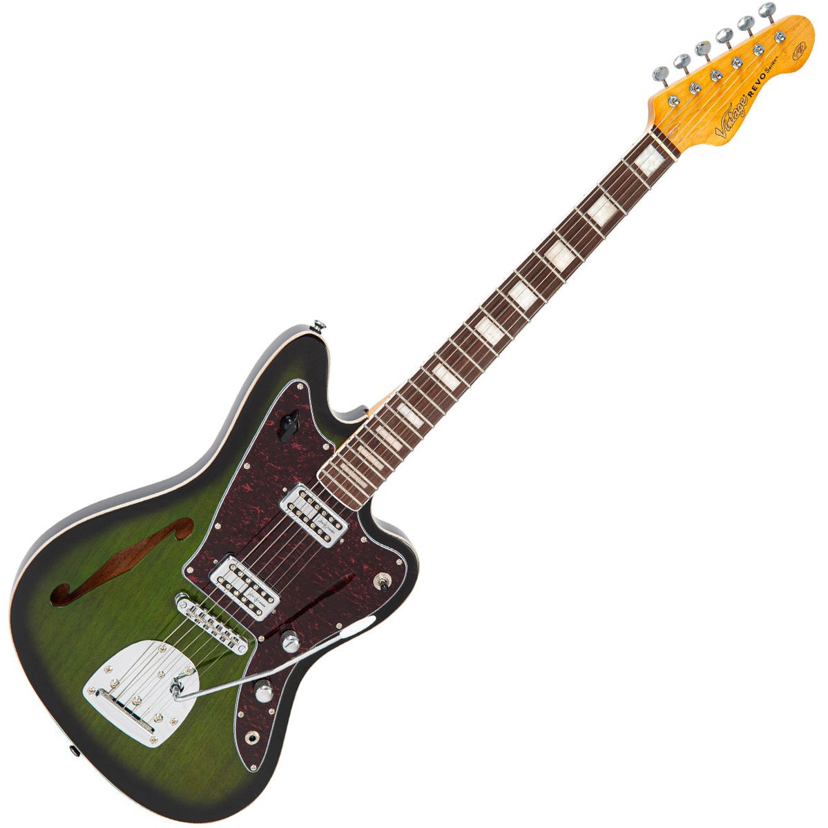 Vintage Revo Series Surfmaster Thinline Twin Guitar - Greenburst