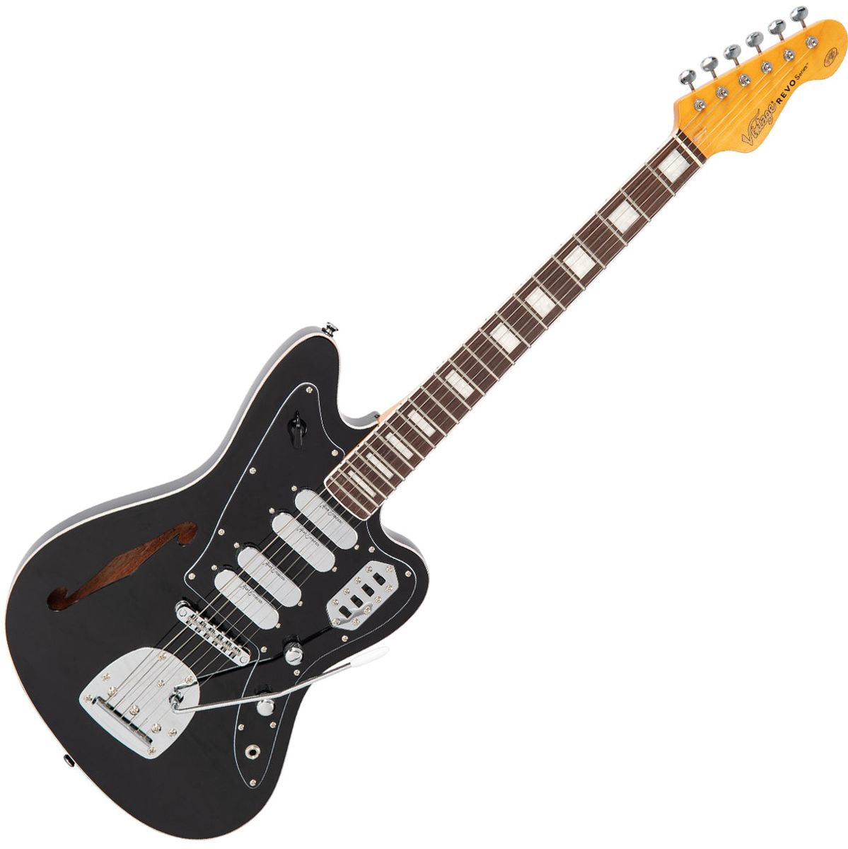 Vintage Revo Series Surfmaster Quad Guitar - Boulevard Black