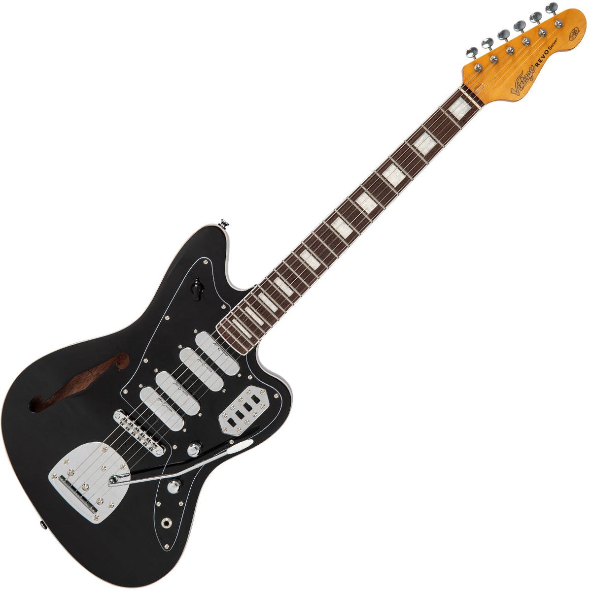 Vintage Revo Series Surfmaster Quad Guitar - Boulevard Black