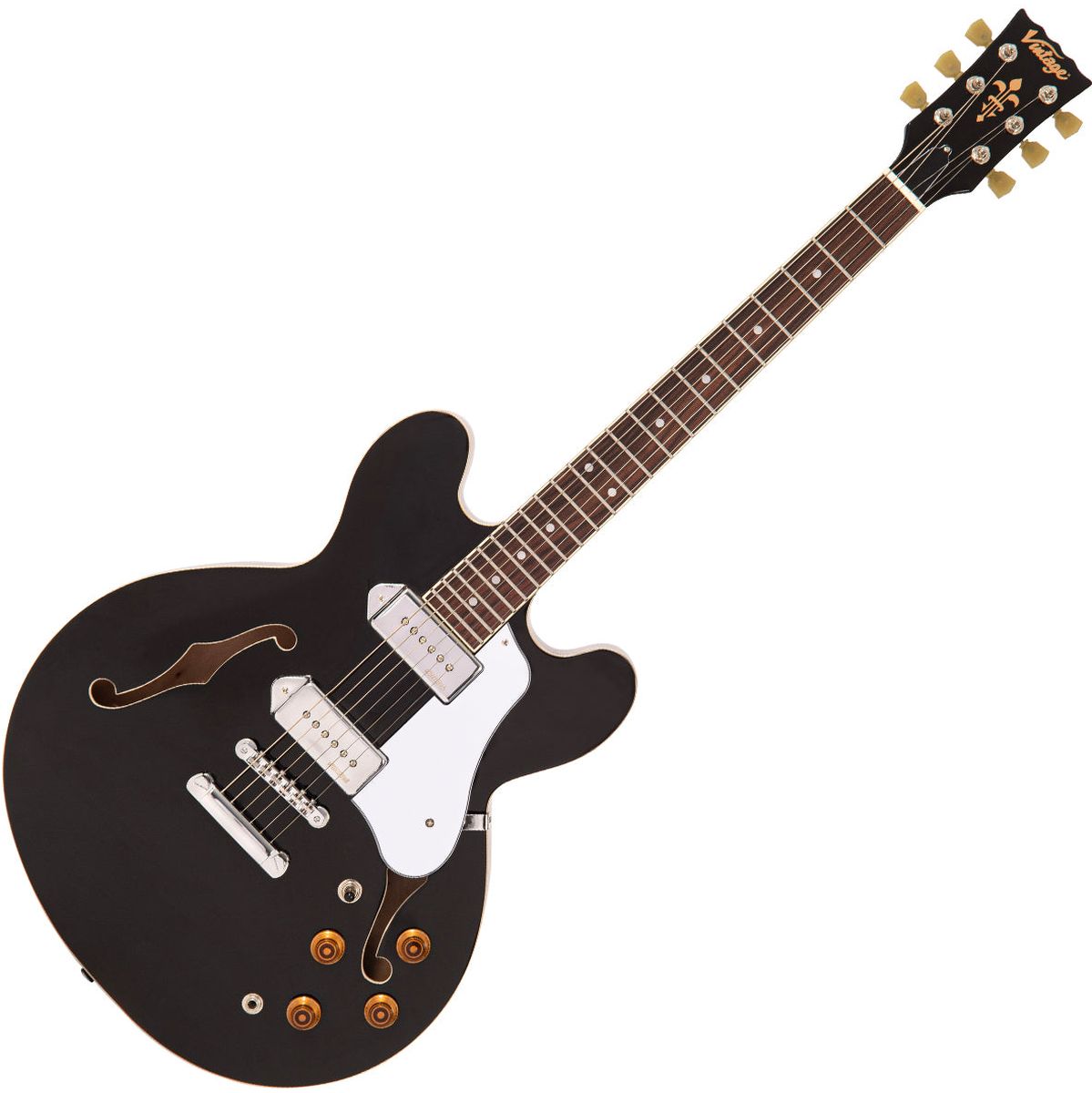 Vintage Semi-Acoustic Guitar - Chrome Soapbar - Gloss Black