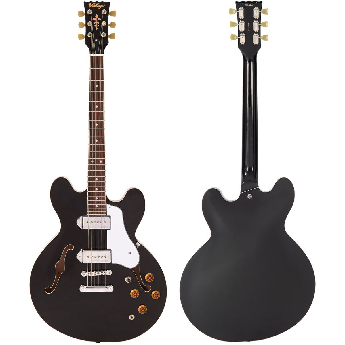 Vintage Semi-Acoustic Guitar - Chrome Soapbar - Gloss Black