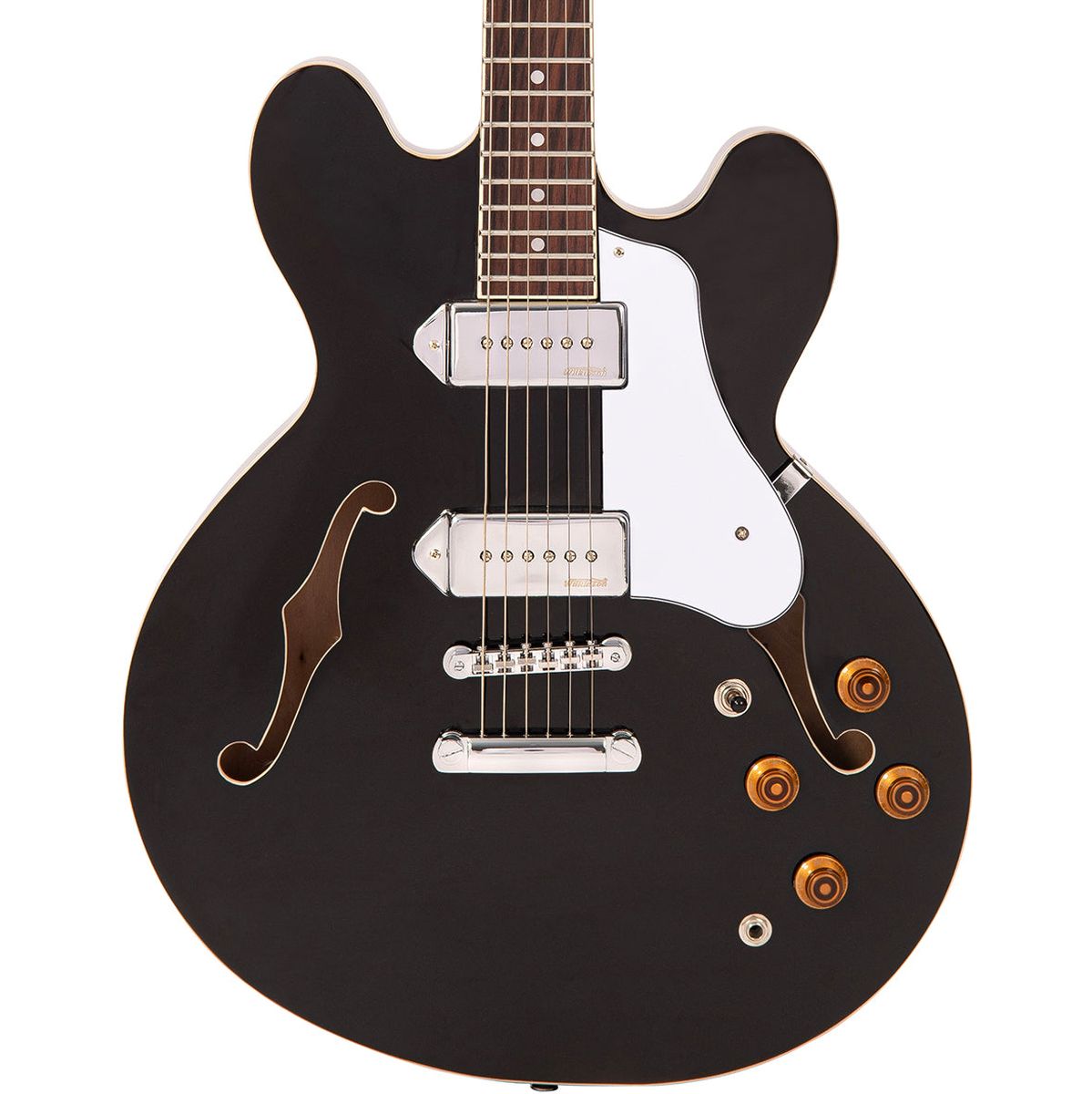 Vintage Semi-Acoustic Guitar - Chrome Soapbar - Gloss Black