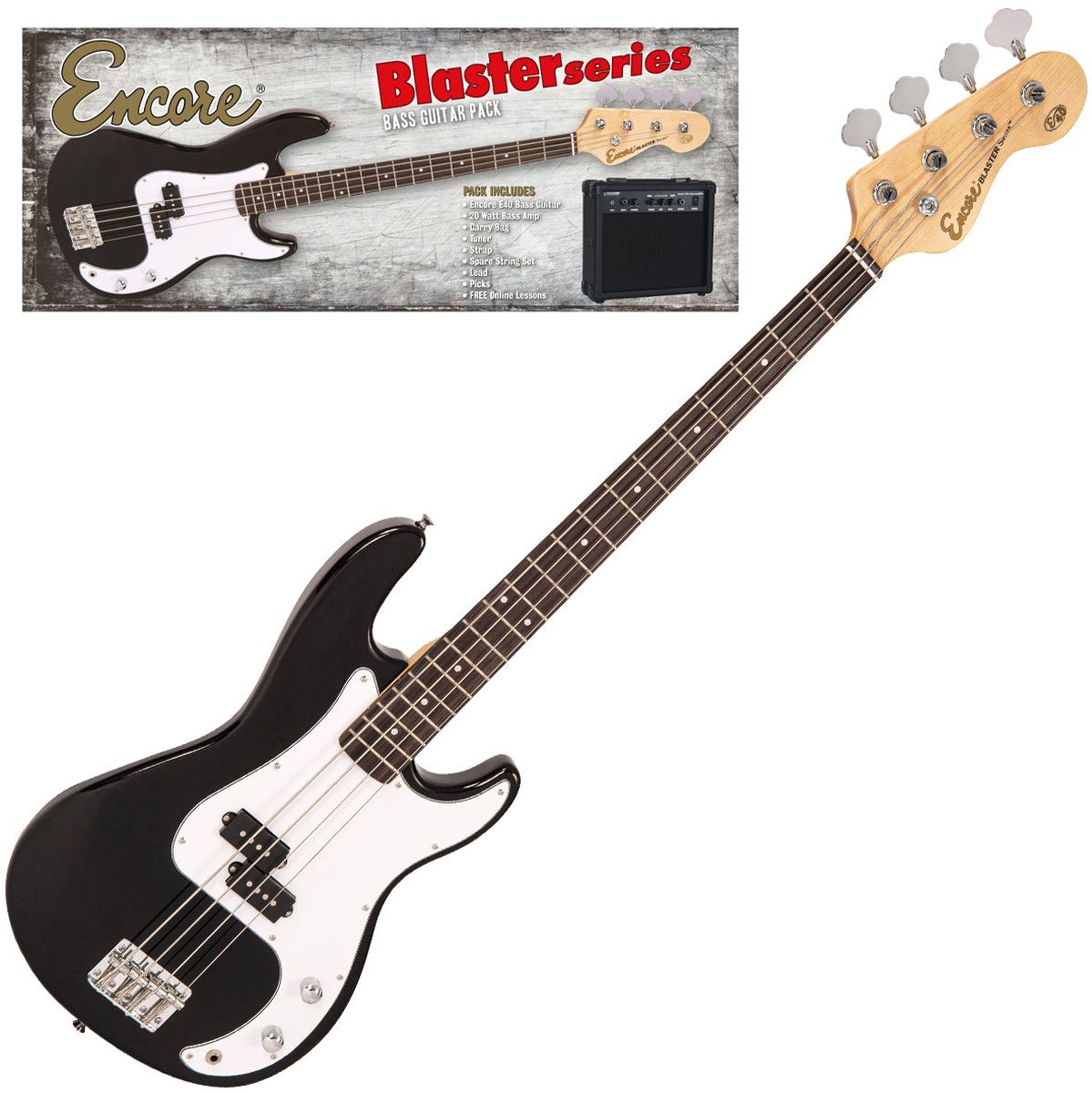 Encore E40 Blaster Basgitaar Pack - Gloss Black