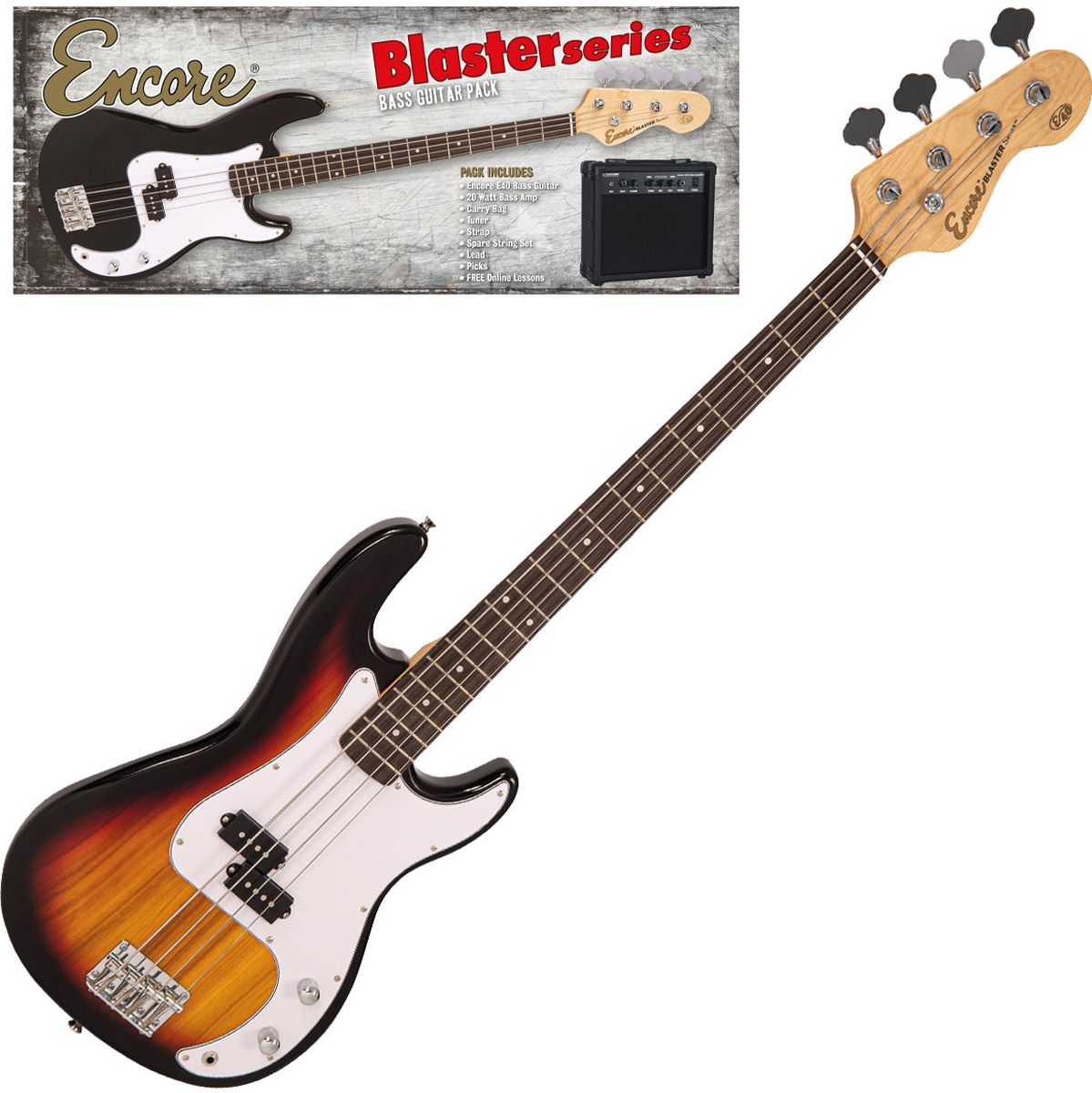 Encore E40 Blaster Basgitaar Pack - Sunburst