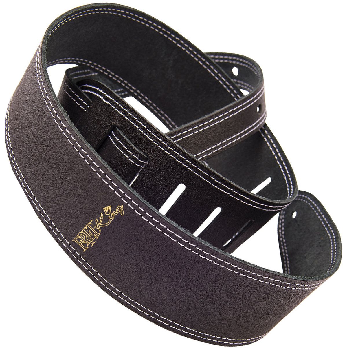 Fret-King Double Stitched 2.5 inch Leather Strap - Black