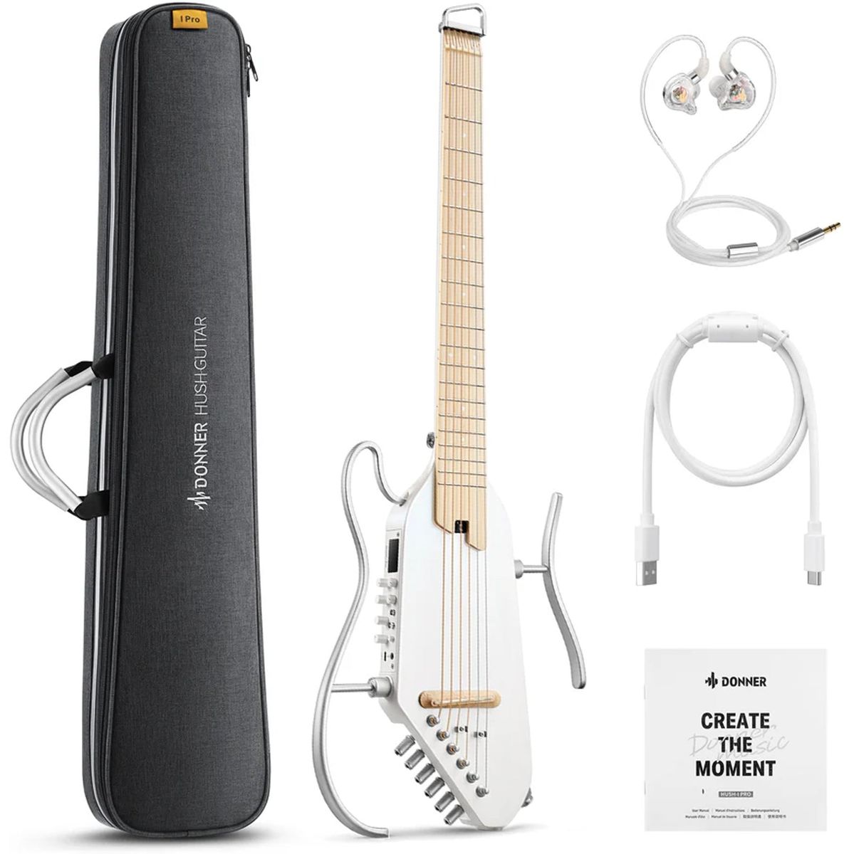 DONNER Hush 1 Pro Guitar - White Elektrische gitaar