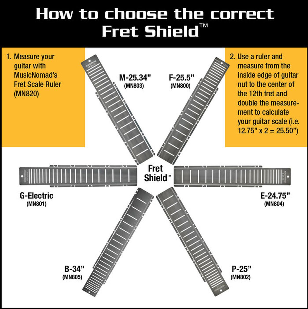 MusicNomad Fret Shield Fretboard Protector Guard For P-25 Guitar Fret Scale