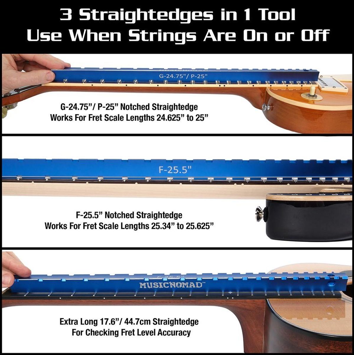 MusicNomad Tri-Beam 3 &#039;N 1 Dual Notched Straightedge