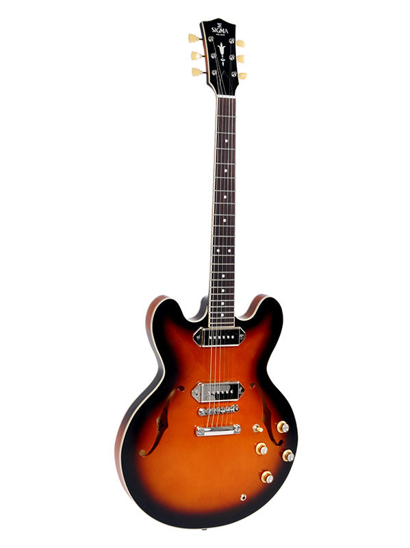 Sigma Guitars HBA-102P-VSB Semi-Hollow P90 - Maple Vintage Sunburst
