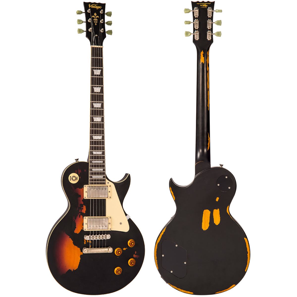 Vintage V100 Icon - Distressed Black Over Sunburst