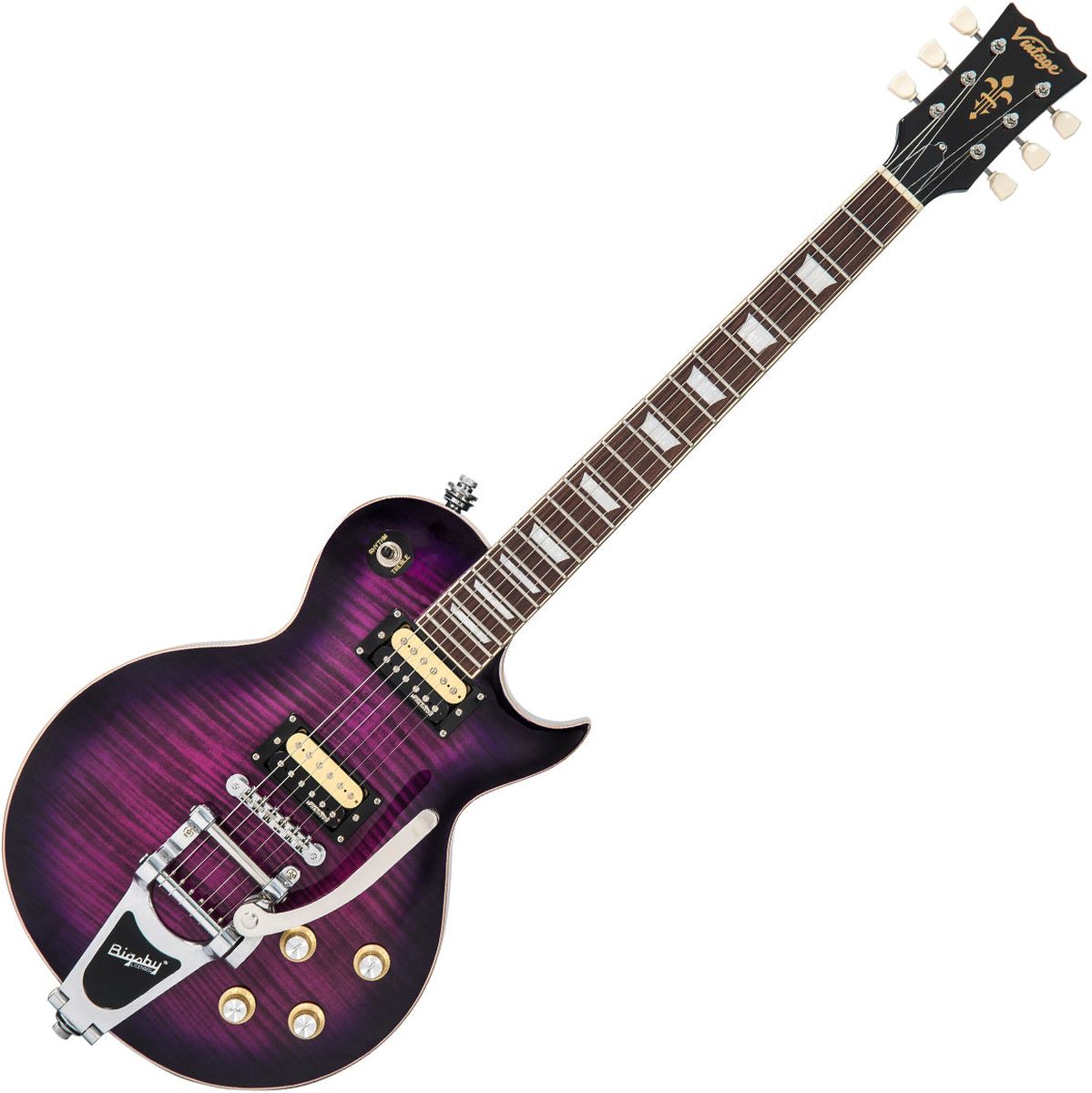 Vintage V100 Guitar - Purple Flamed Maple w/ Bigsby
