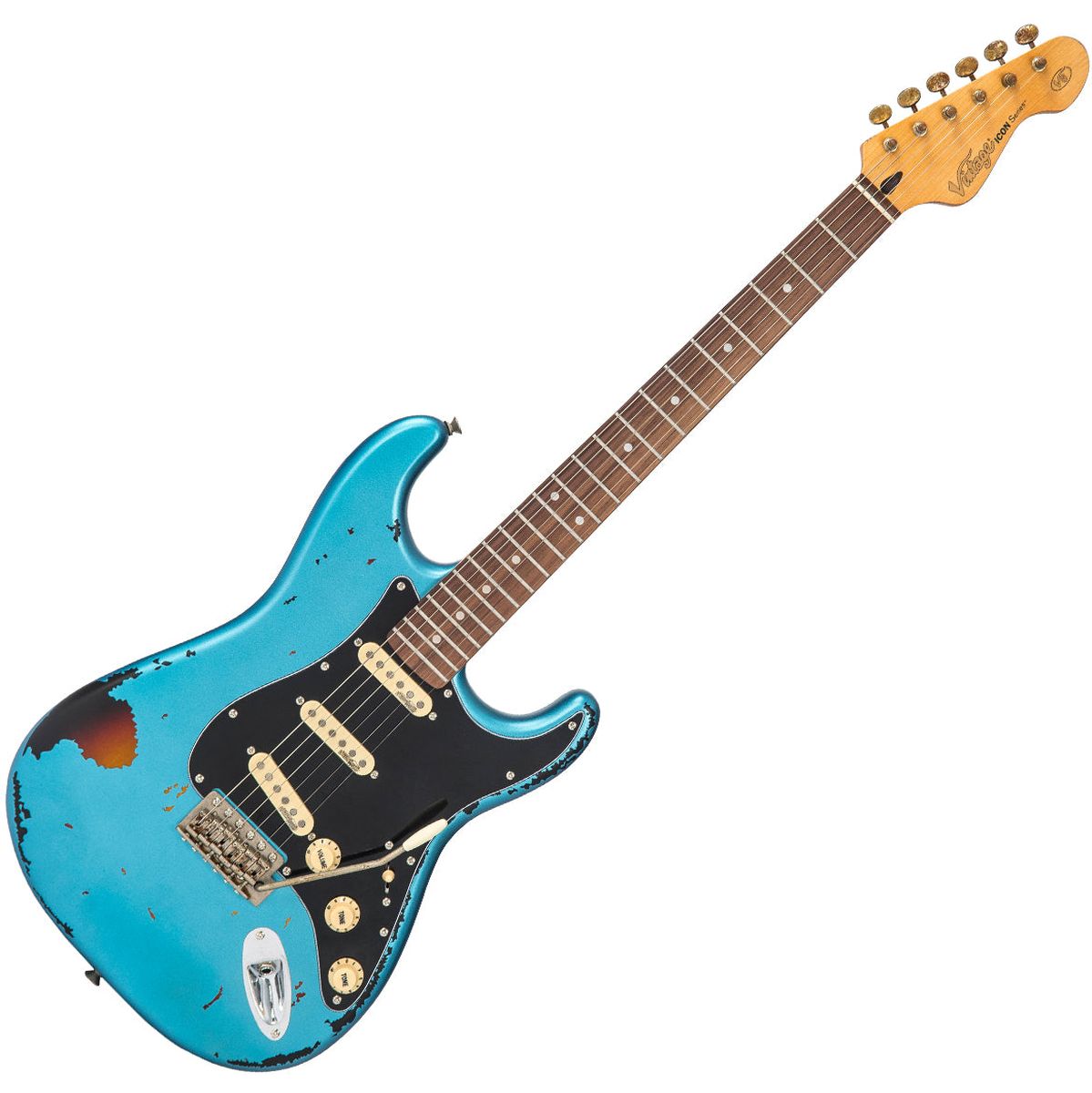 Vintage V6 Icon - Distressed Gun Hill Blue On Sunburst