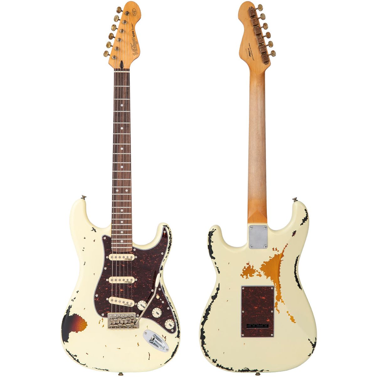 Vintage V6 Icon - Distressed White On Sunburst