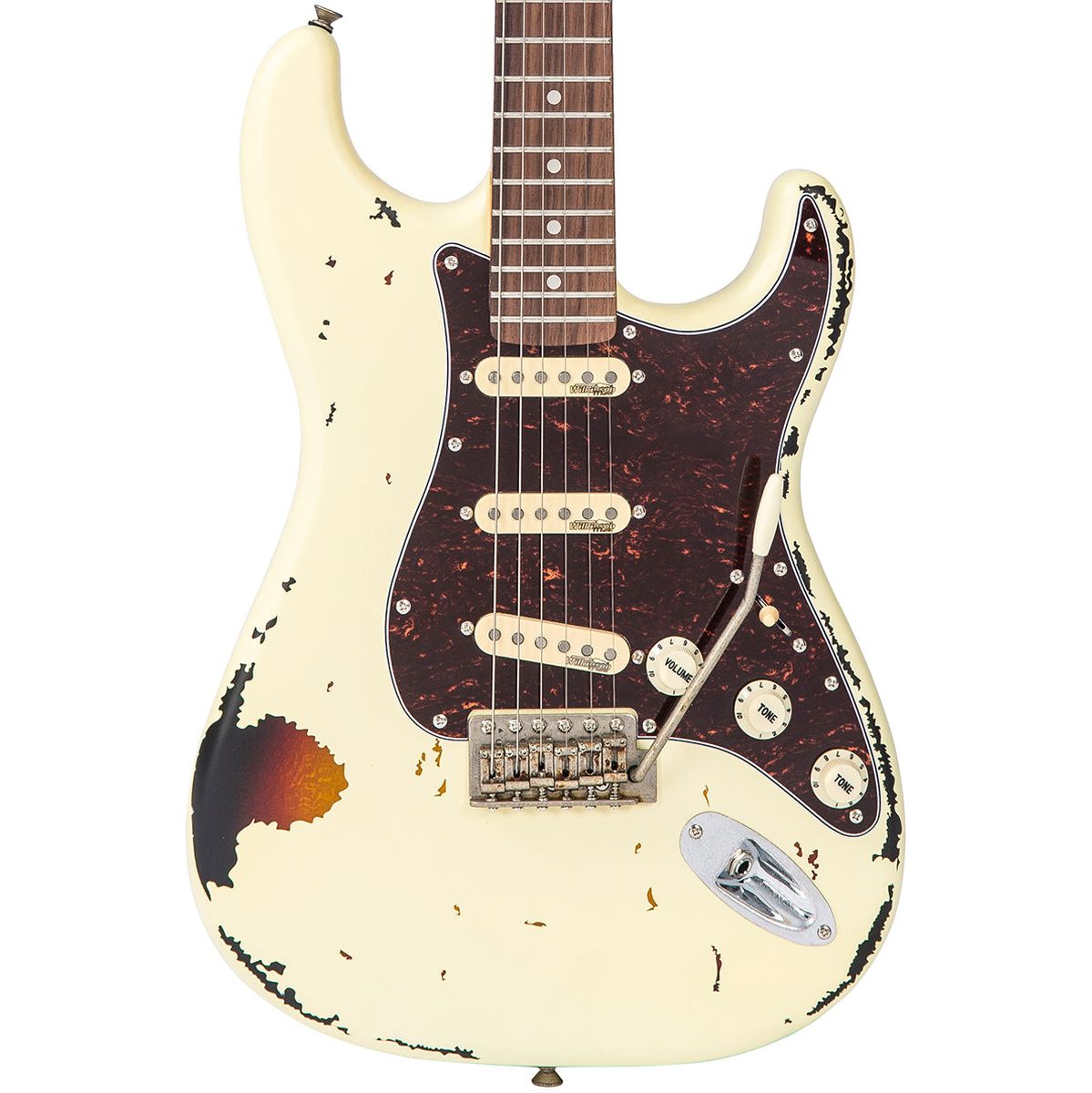 Vintage V6 Icon - Distressed White On Sunburst